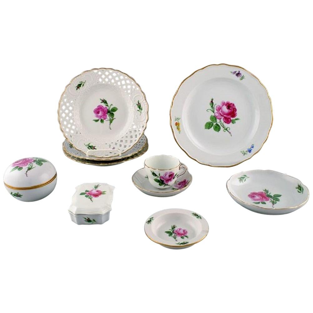 Meissen, Nine Parts "Pink Rose" Porcelain Service, Mid-20th Century