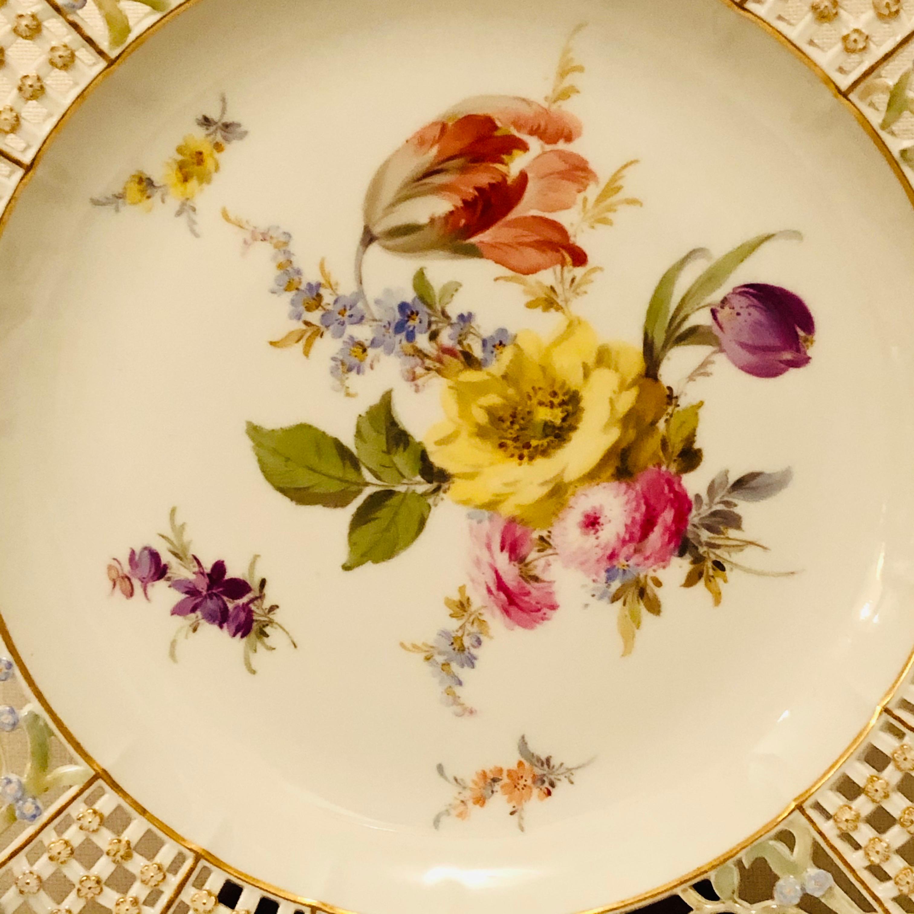 Romantic Meissen Open Work Cabinet Plate Painted with a Bouquet and Raised Forget Me Nots