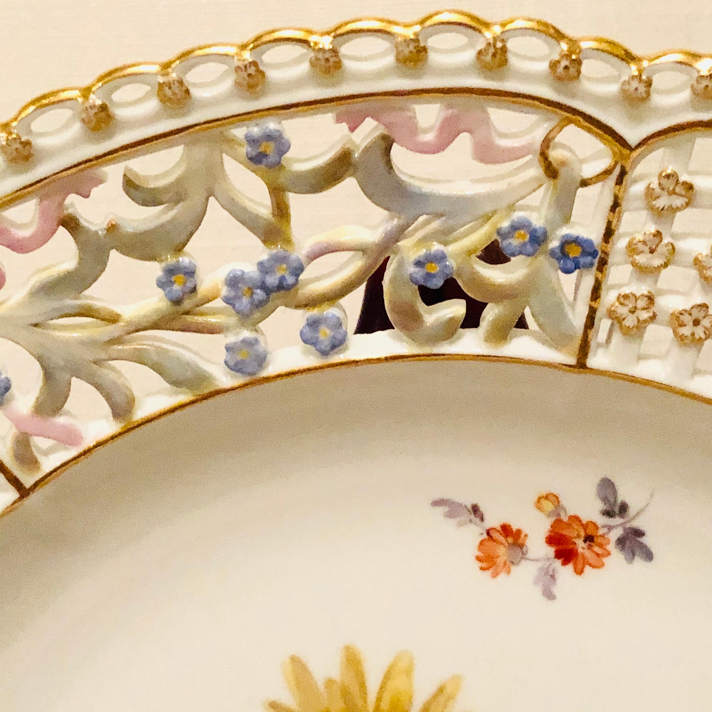 Romantic Meissen Open Work Cabinet Plate Painted with a Bouquet and Raised Forget Me Nots
