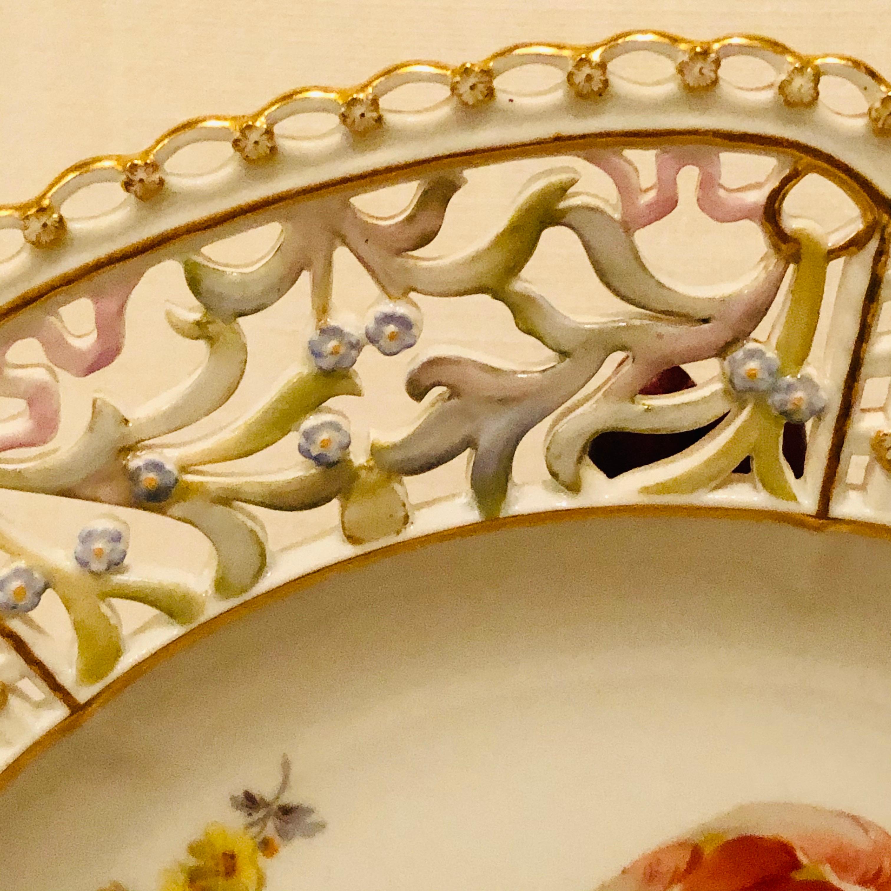 Meissen Open Work Cabinet Plate Painted with a Bouquet and Raised Forget Me Nots In Good Condition In Boston, MA