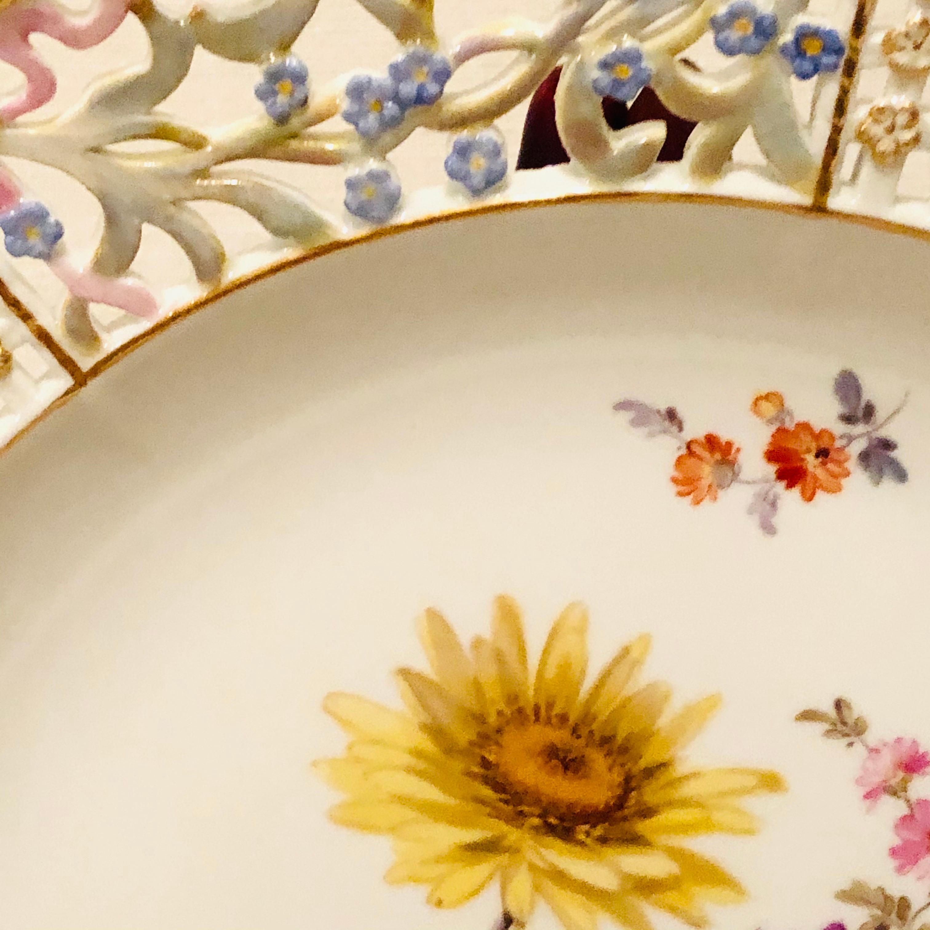 Meissen Open Work Cabinet Plate Painted with a Bouquet and Raised Forget Me Nots In Good Condition In Boston, MA