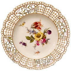 Meissen Open Work Cabinet Plate Painted with a Bouquet and Raised Forget Me Nots