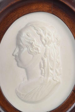 Meissen. Oval relief plaque in biscuit porcelain with female profile portrait.