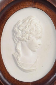 Meissen. Oval relief plaque in biscuit porcelain with female profile portrait.