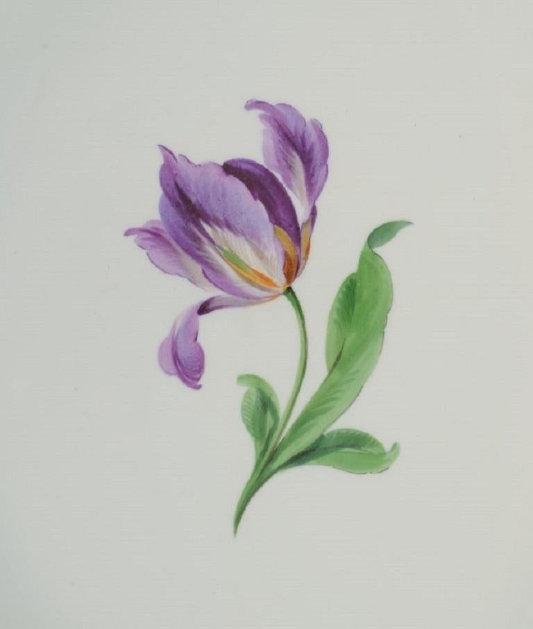 Meissen, Plato oval pintado a mano con flores, Finales S. XIX Alemán en venta