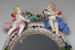 Meissen Oval Wall Mirror Pair of Cherubs, Vintage, circa 1850