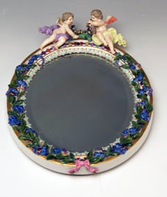 Meissen Oval Wall Mirror Pair of Cherubs Vintage, circa 1870