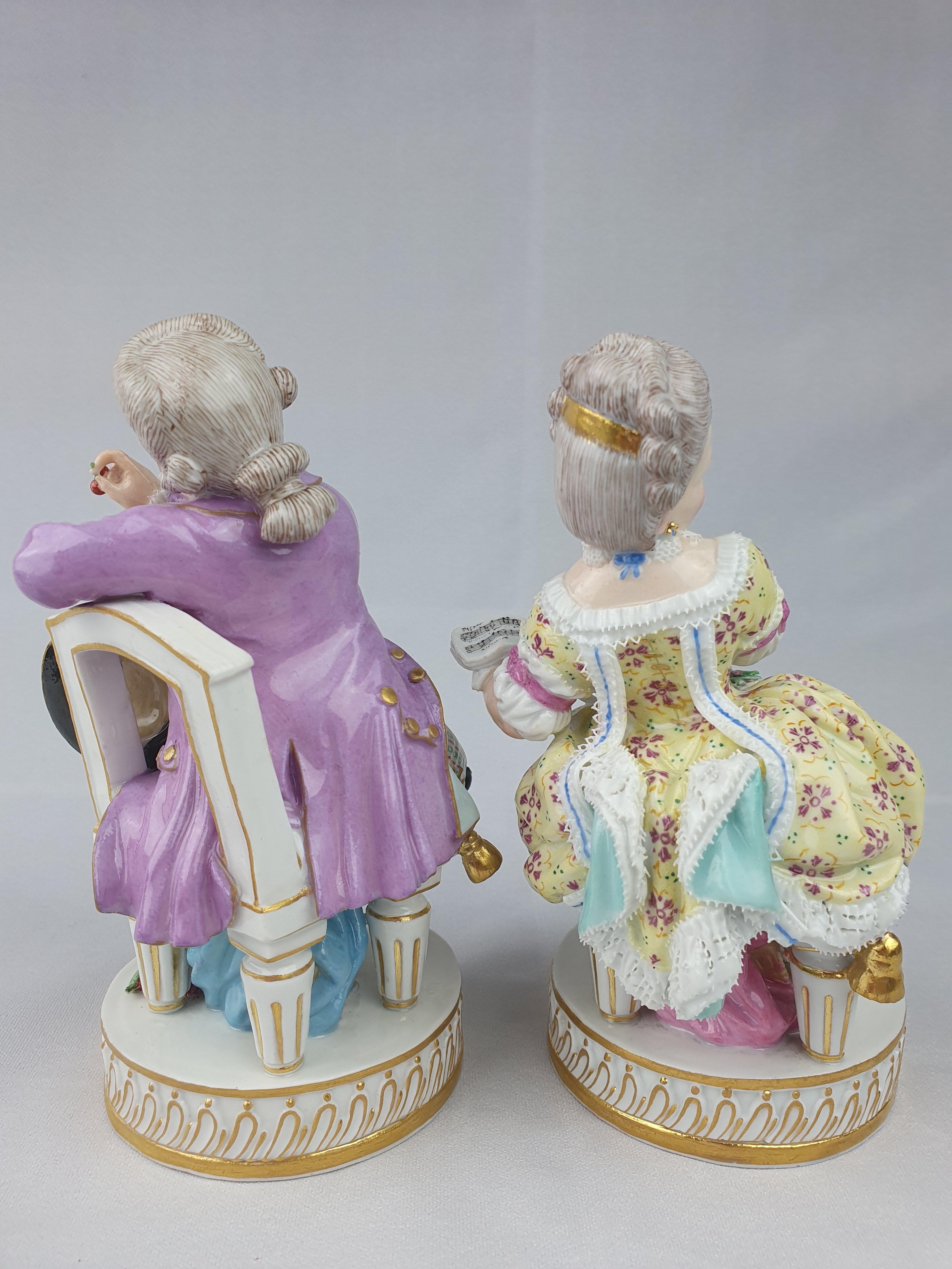 German Meissen Pair Boy with Cherries Girl Holding Book For Sale