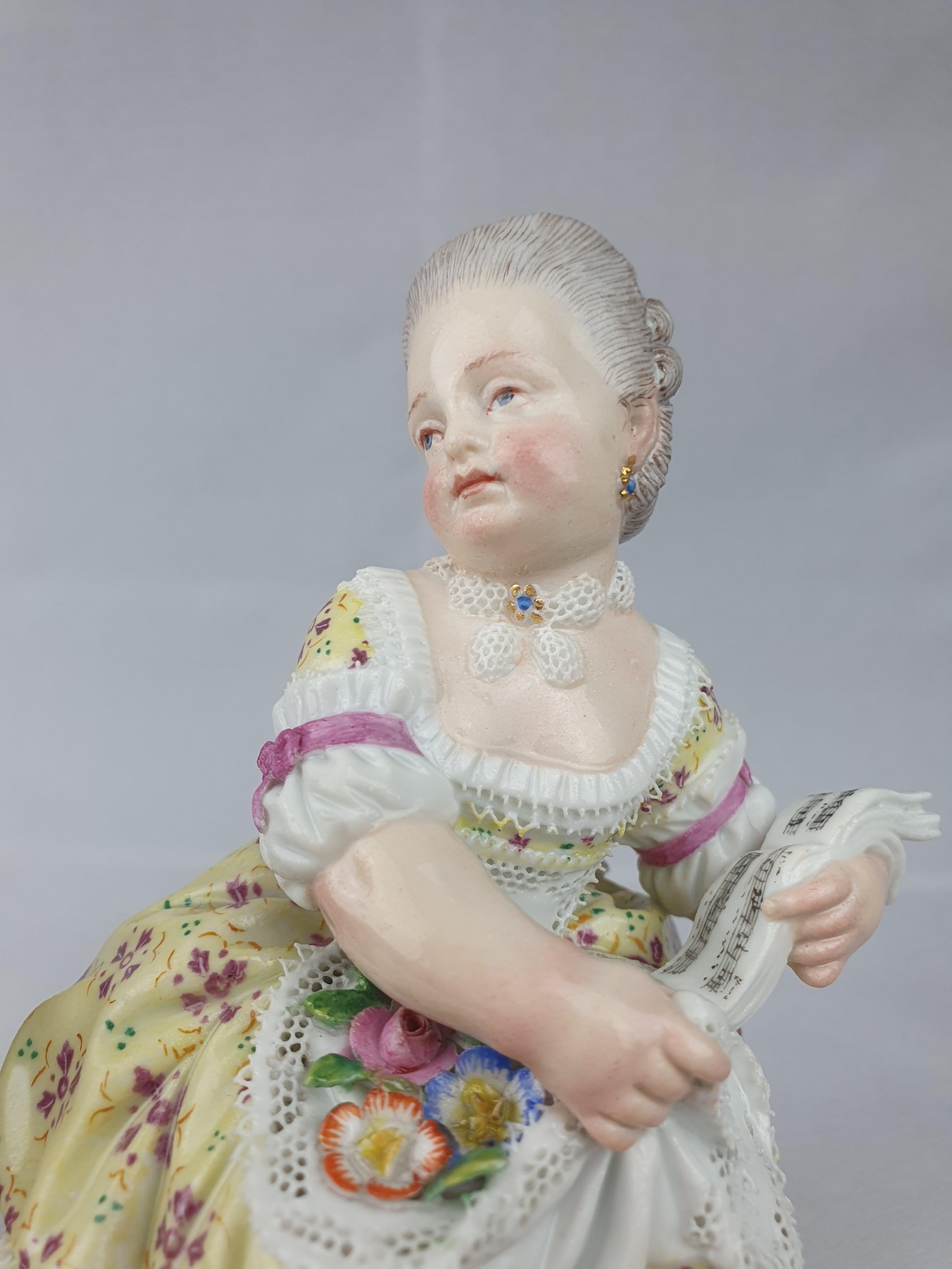 Meissen Pair Boy with Cherries Girl Holding Book In Good Condition For Sale In Altrincham, GB