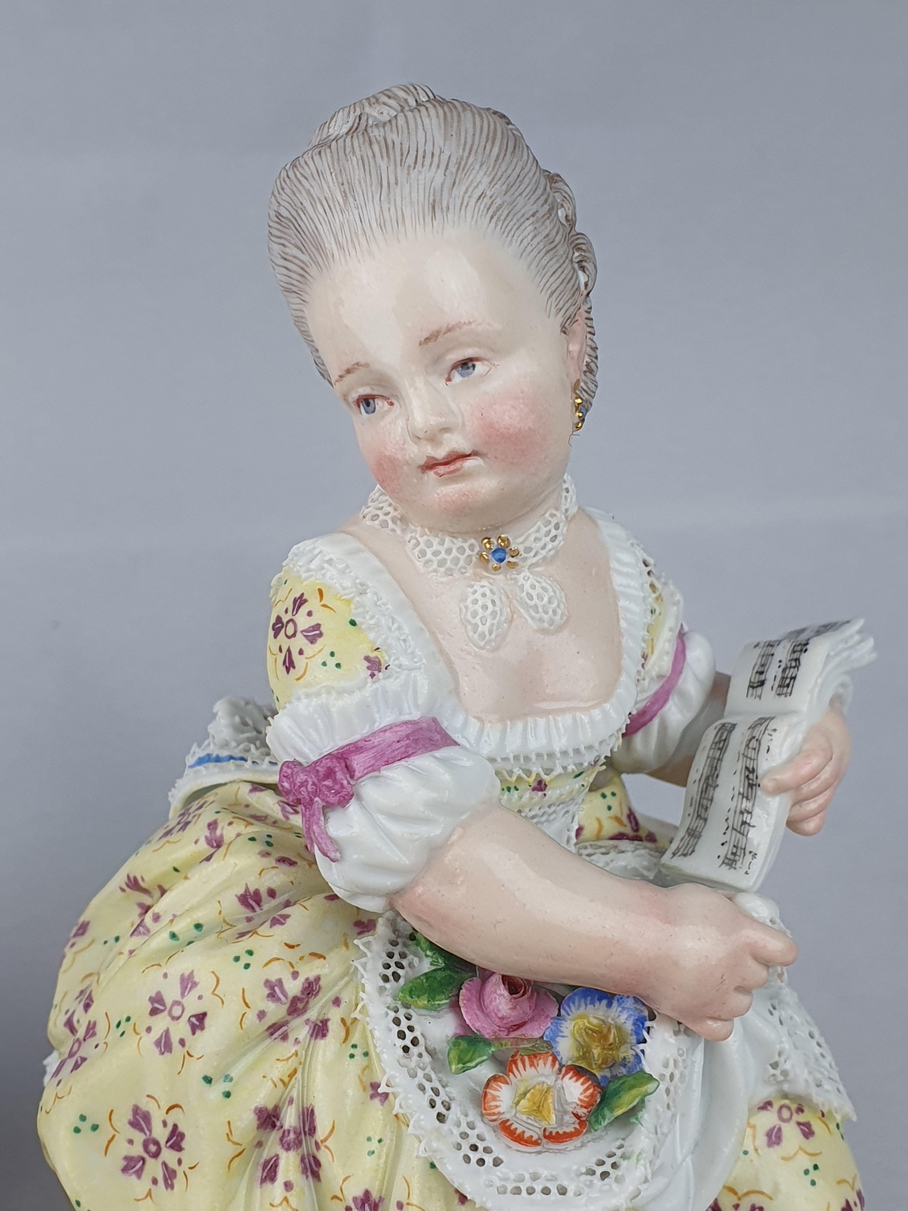 Meissen Pair Boy with Cherries Girl Holding Book For Sale 1