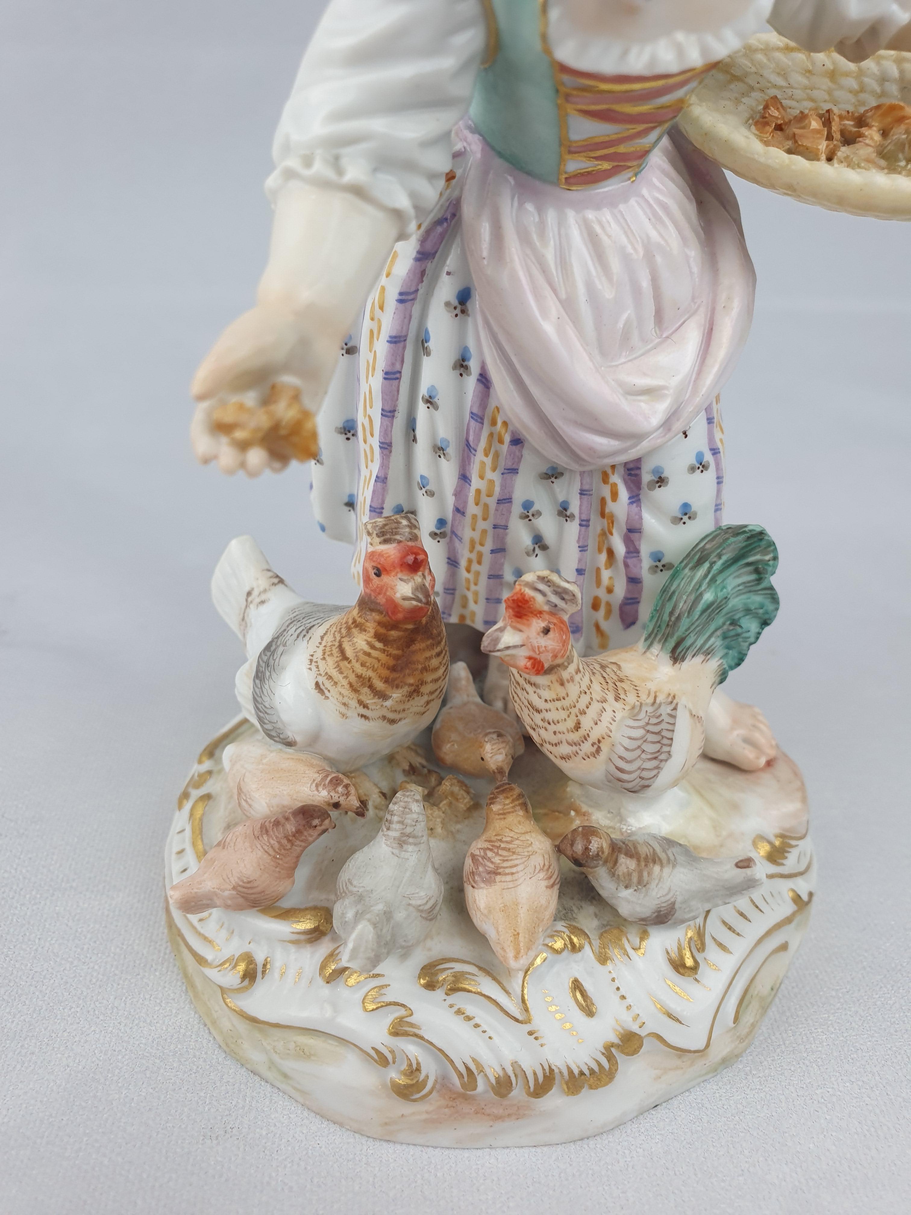 Meissen Pair Girl and Boy Feeding Chickens and Geese For Sale 3