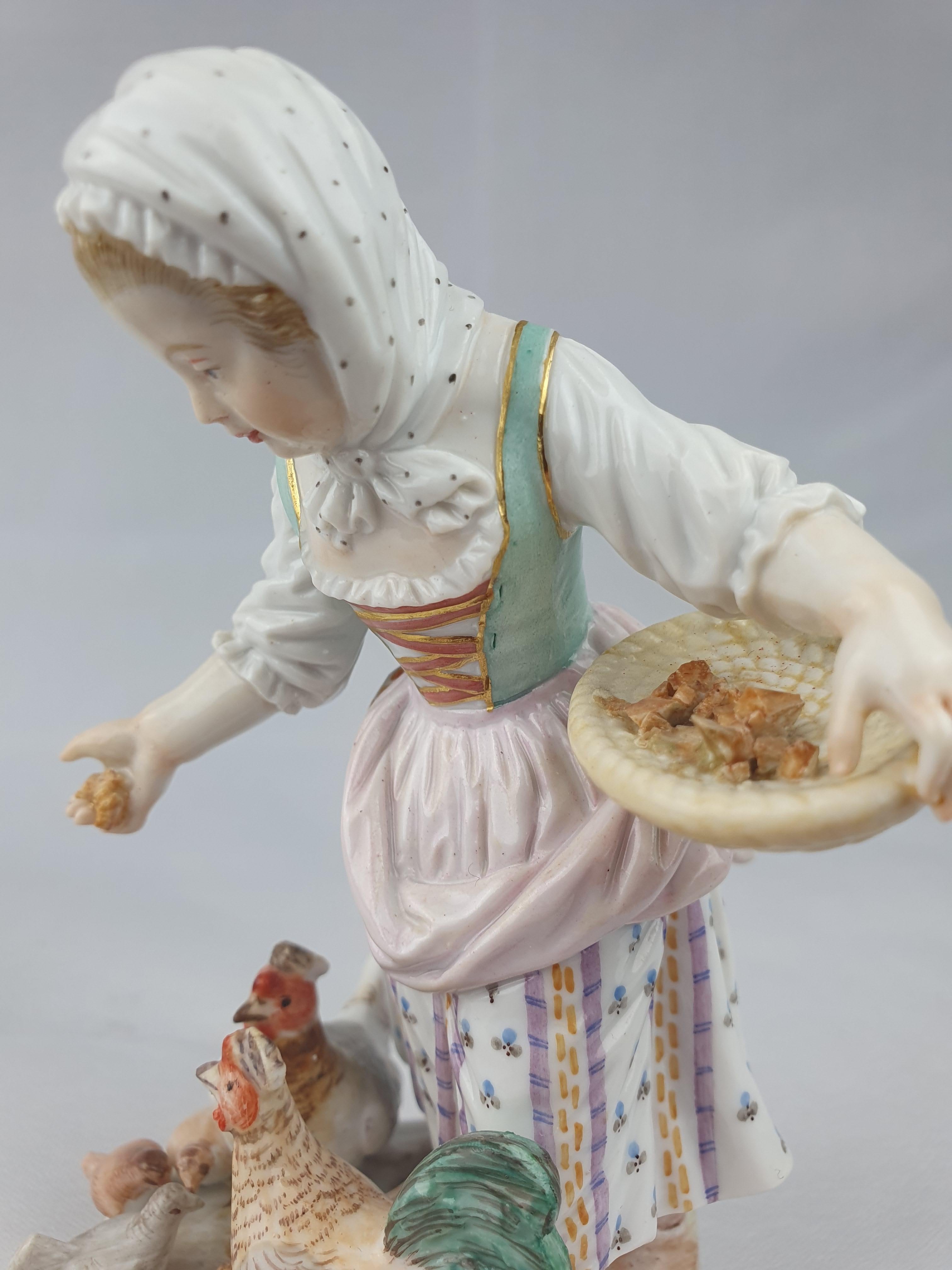 Meissen Pair Girl and Boy Feeding Chickens and Geese For Sale 4