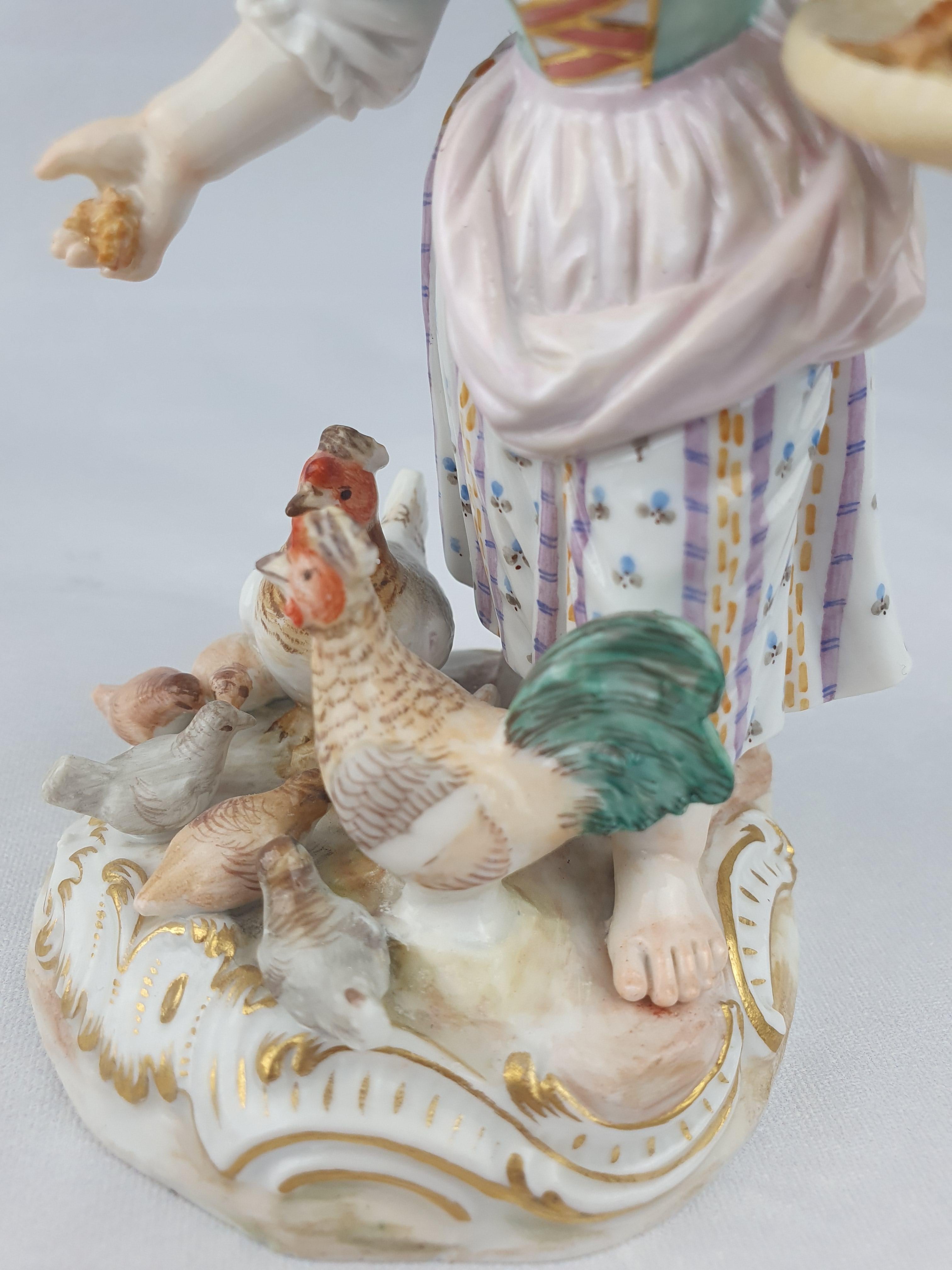 Meissen Pair Girl and Boy Feeding Chickens and Geese For Sale 5