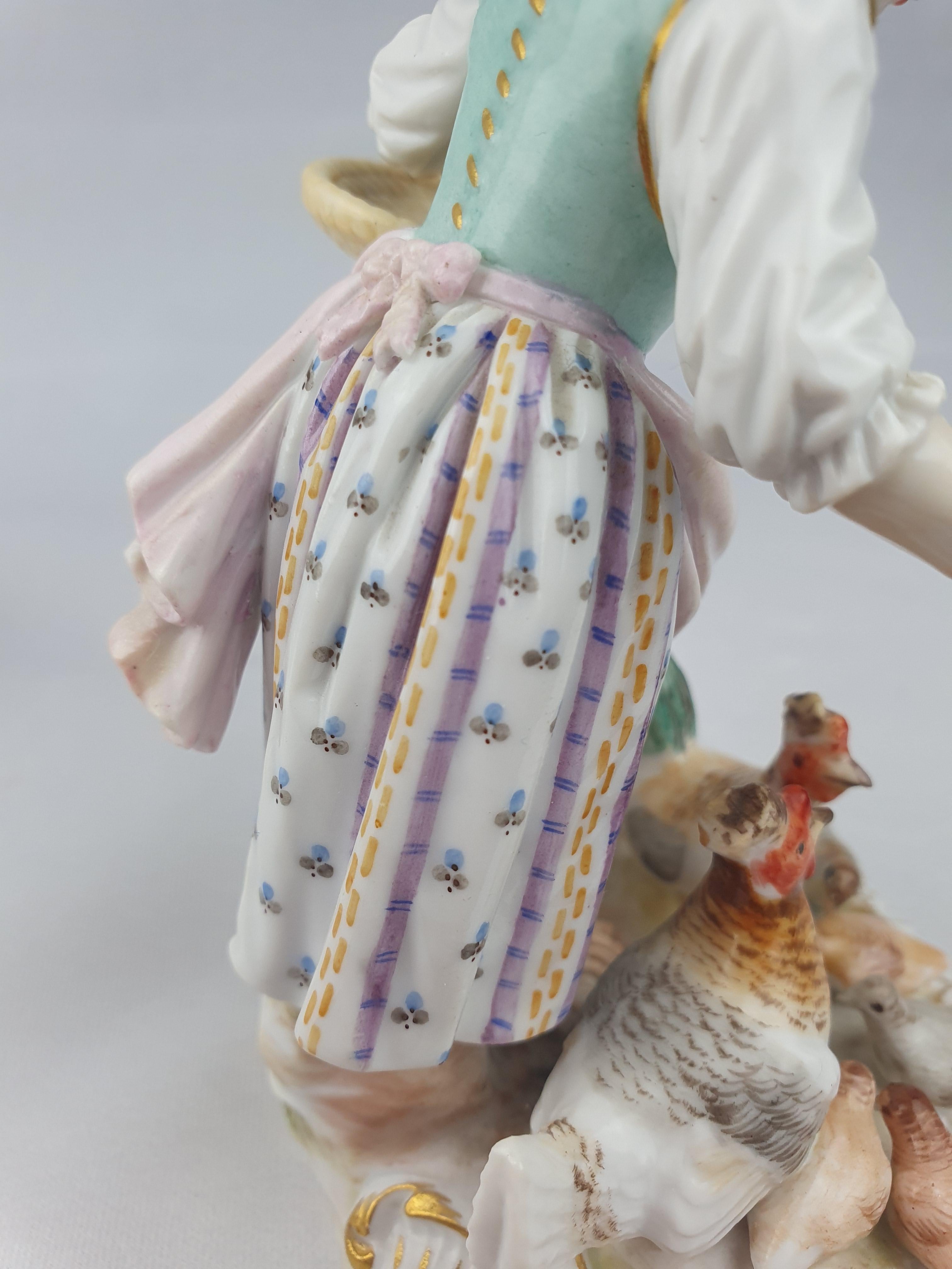 Meissen Pair Girl and Boy Feeding Chickens and Geese For Sale 7