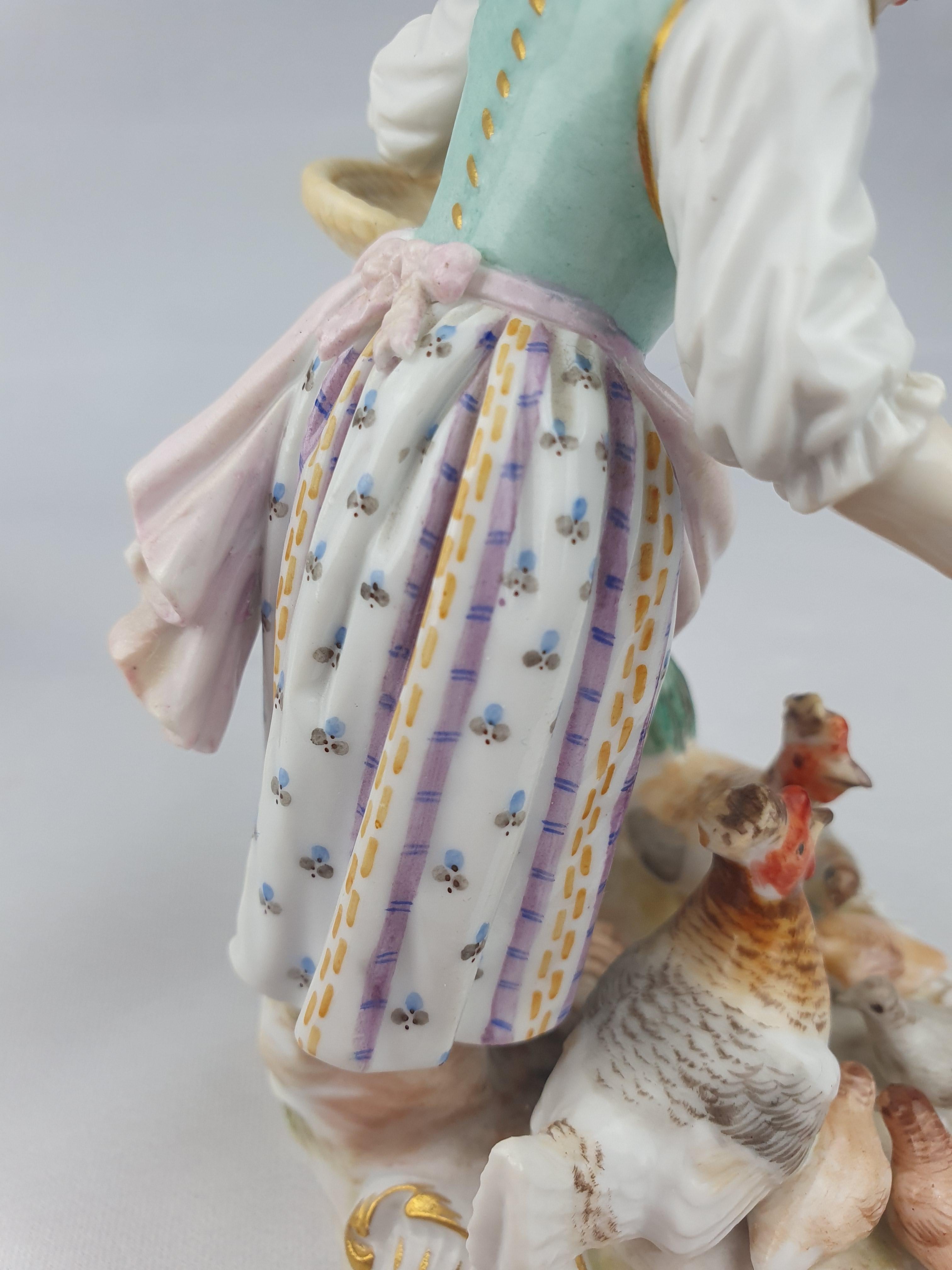 Meissen Pair Girl and Boy Feeding Chickens and Geese For Sale 6