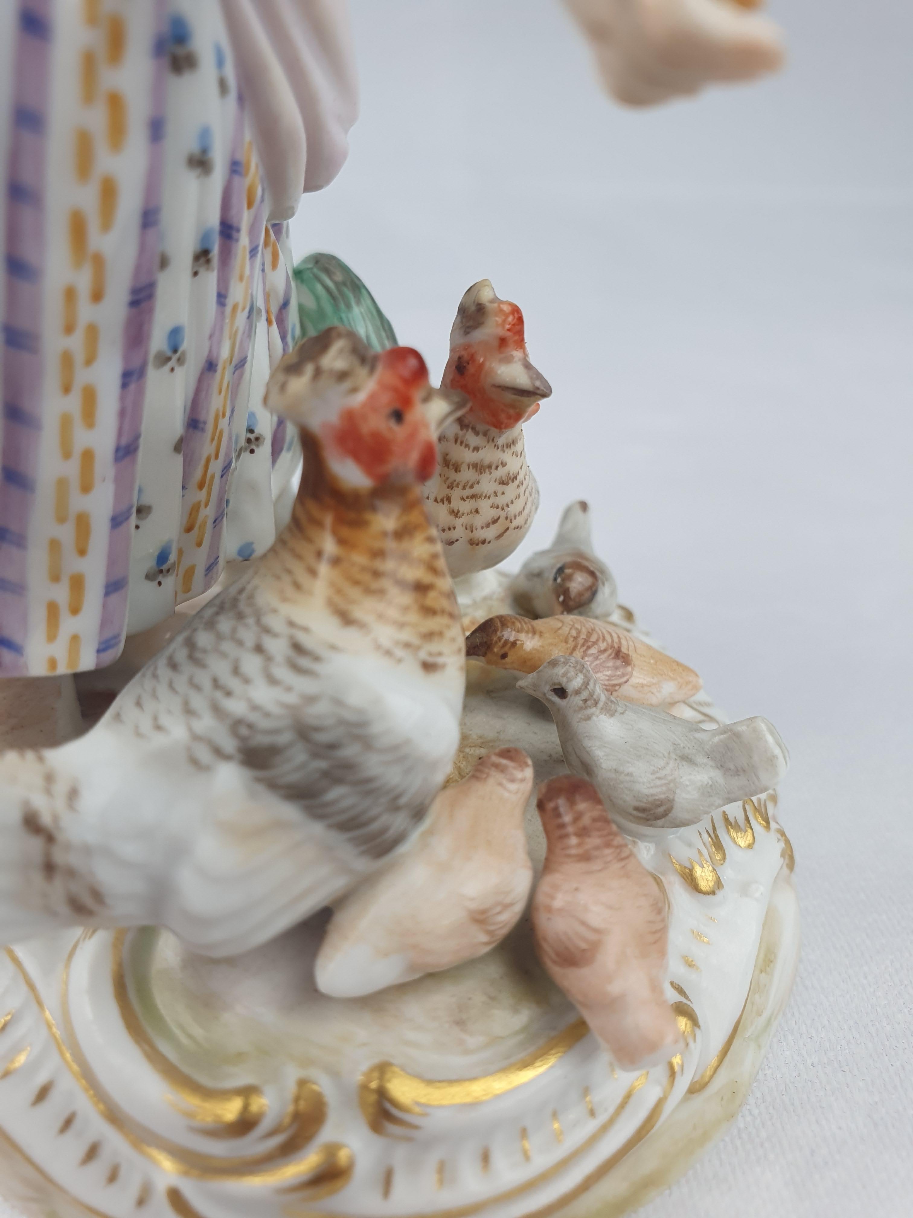 Meissen Pair Girl and Boy Feeding Chickens and Geese For Sale 8
