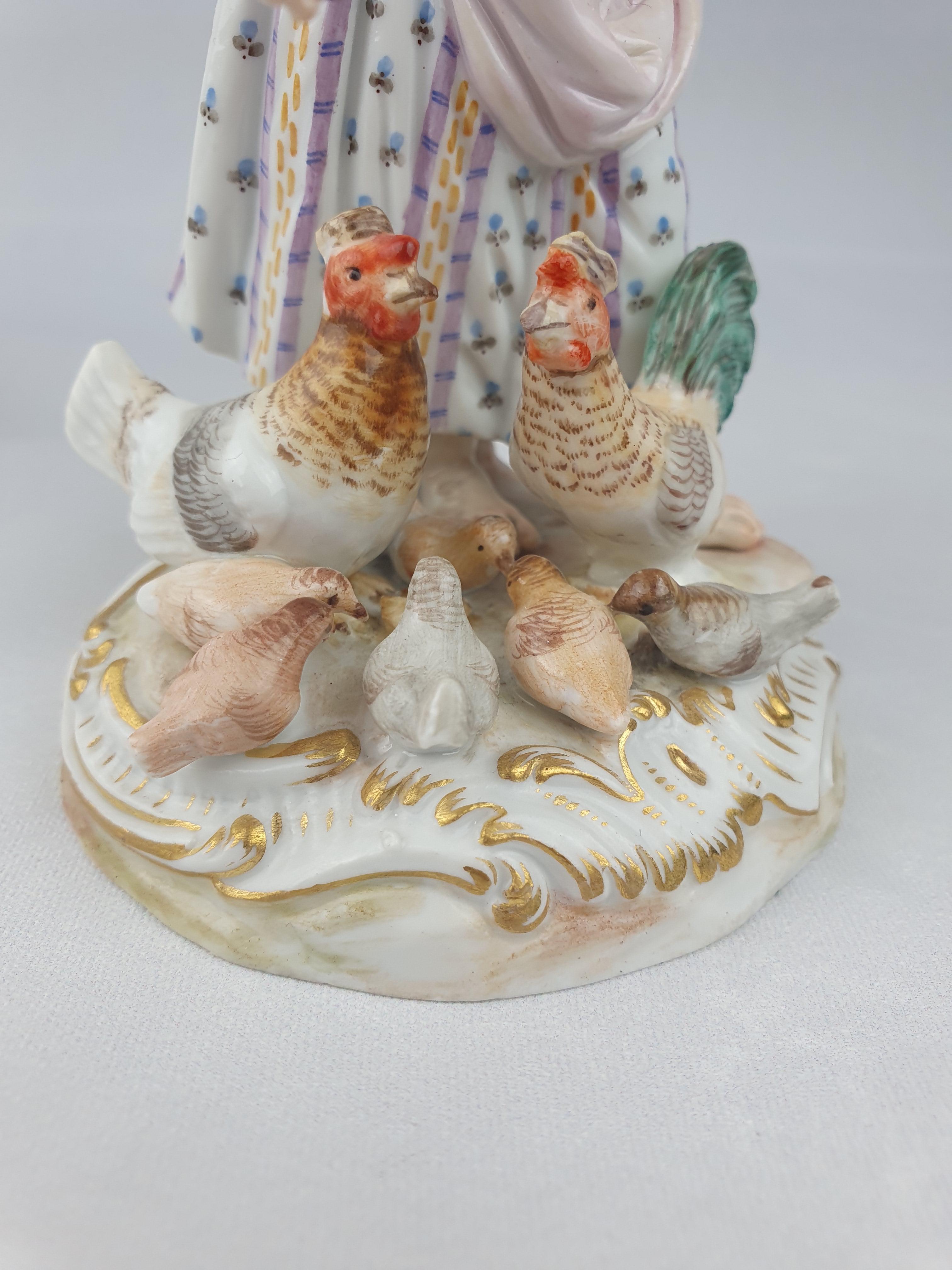 Meissen Pair Girl and Boy Feeding Chickens and Geese For Sale 9