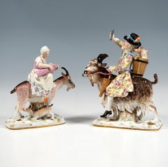 Meissen Pair Of Figurine Groups 'Tailor & Tailor's Wife On Goats', Ca. 1860