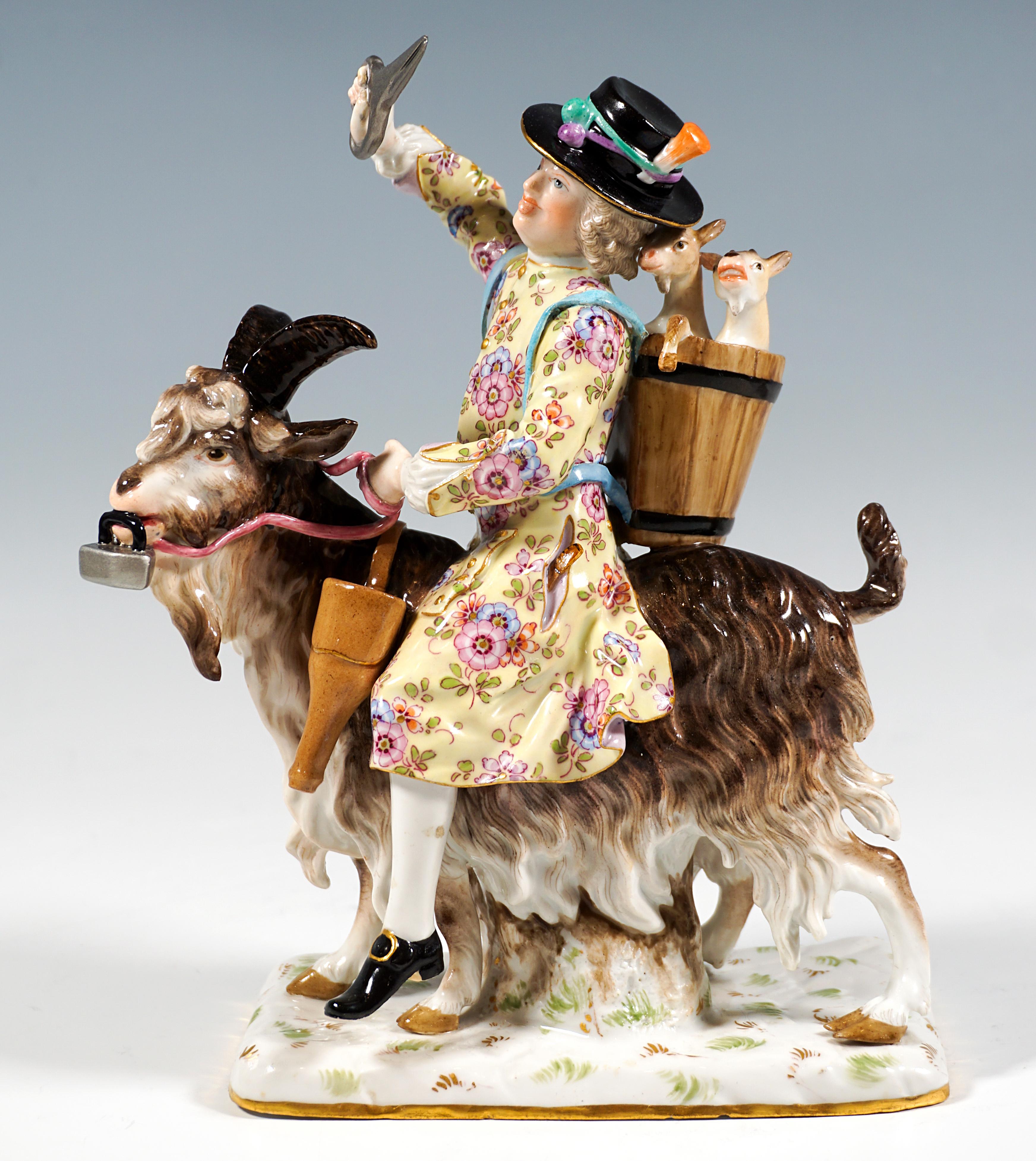 Tedesco Coppia di gruppi di figurine di Meissen 'Sarto e moglie di sarto su capre', 1860 ca. 1860 in vendita