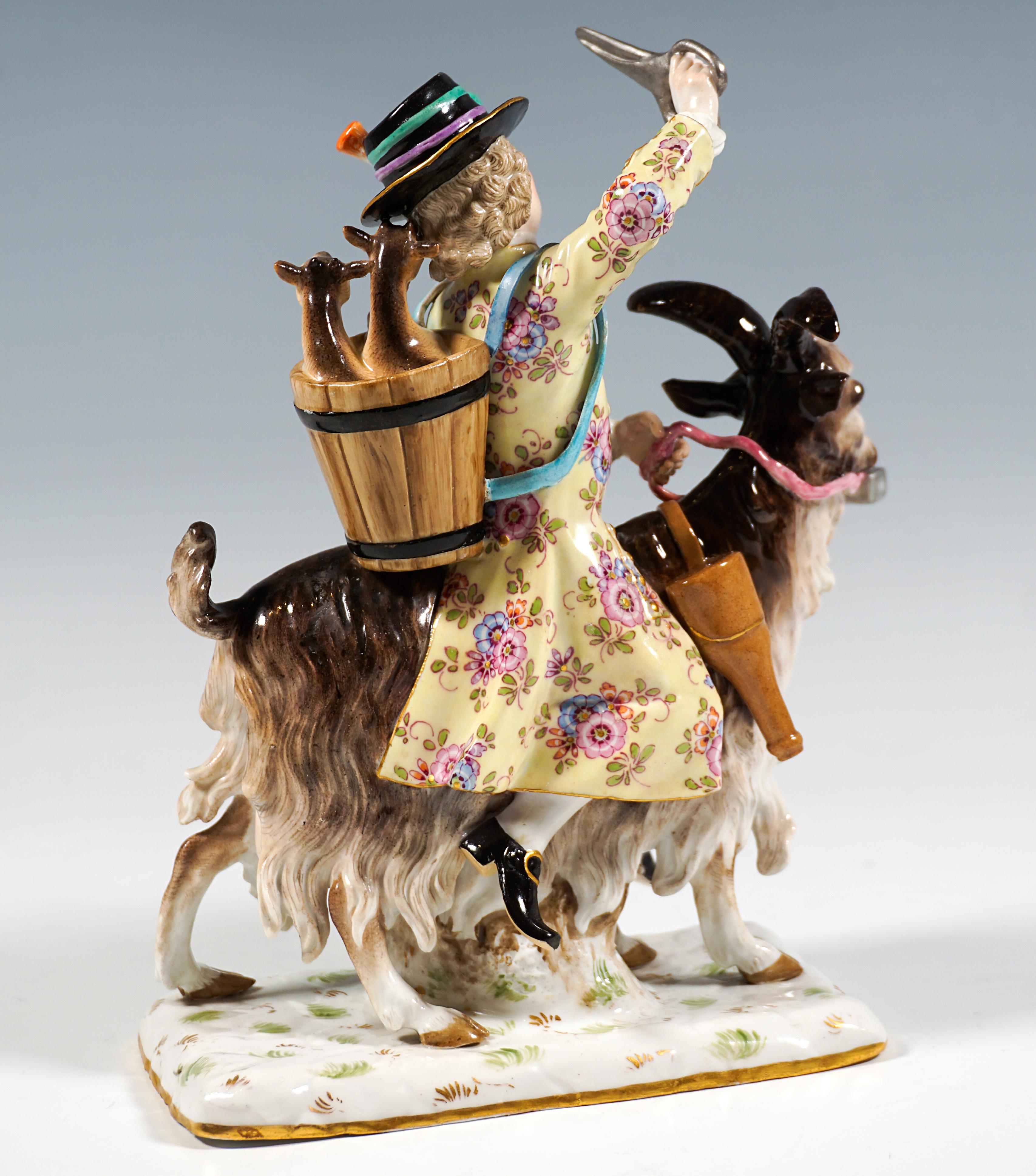 Fatto a mano Coppia di gruppi di figurine di Meissen 'Sarto e moglie di sarto su capre', 1860 ca. 1860 in vendita