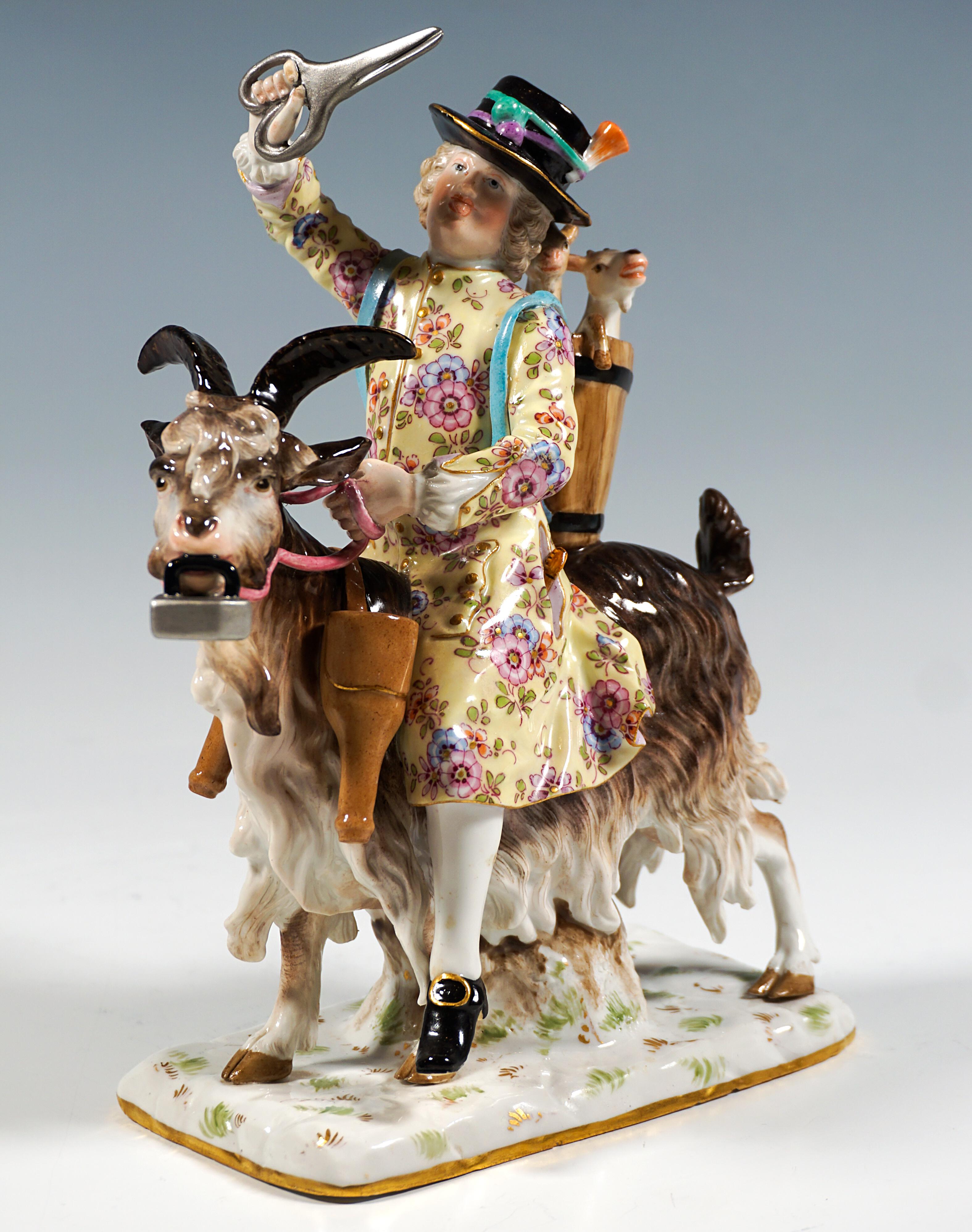 Coppia di gruppi di figurine di Meissen 'Sarto e moglie di sarto su capre', 1860 ca. 1860 In condizioni buone in vendita a Vienna, AT