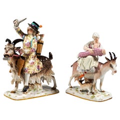 Paire de figurines de Meissen « Tailor & Tailor's Wife On Goats », vers 1860