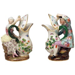 Paire de figurines de Meissen avec pichet à cruche par Eberlein Modèles 1234 907 fabriquées en 1850