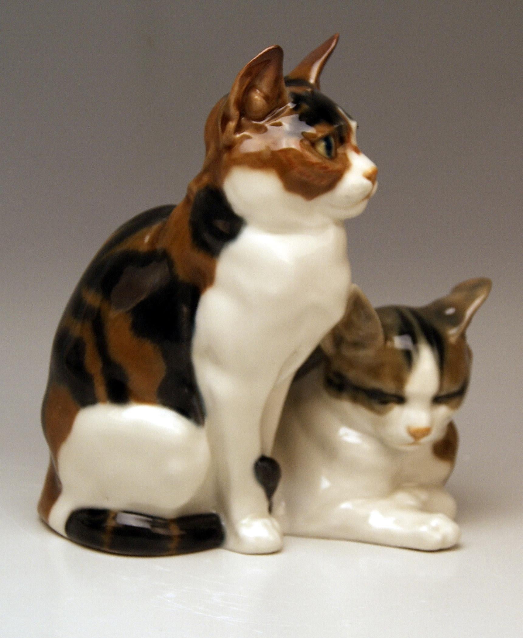 MEISSEN LOVELY PAIR OF ANIMAL FIGURINES:  PAIR OF DOMESTIC CATS
MODEL H 103

MEASURES:
height:  8.07 inches  (= 20.5 cm)
depth:   7.08 inches  (= 18.0 cm)
width:   6.29 inches  (= 16.0 cm)

Manufactory:  Meissen
Hallmarked:   Blue Meissen Sword Mark