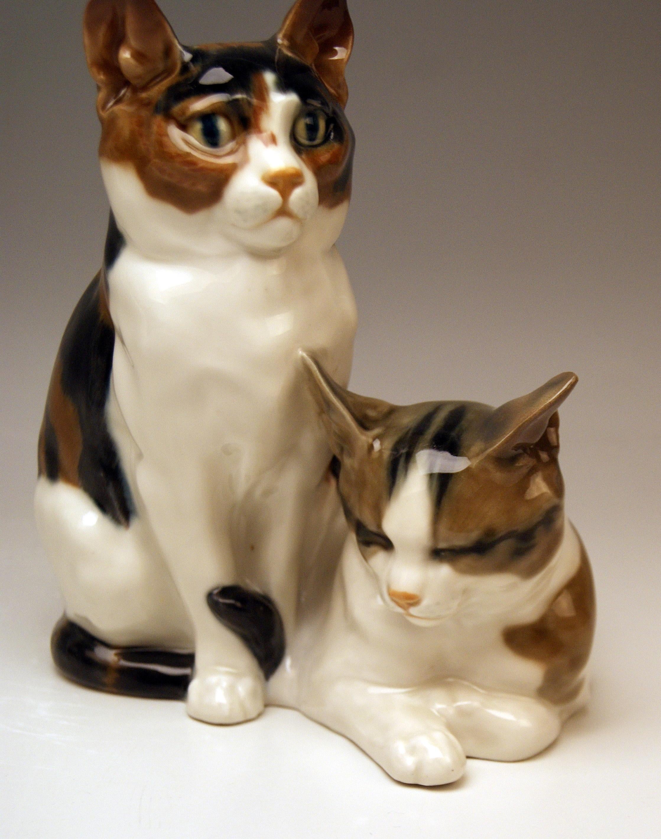 Meissen Pair of Lovely Animals Domestic Cats by Otto Pilz Model H 103 c. 1906-10 In Excellent Condition In Vienna, AT