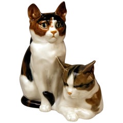 Antique Meissen Pair of Lovely Animals Domestic Cats by Otto Pilz Model H 103 c. 1906-10