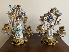Meissen Pair of Musicians Seated in Ormolu Candelabra