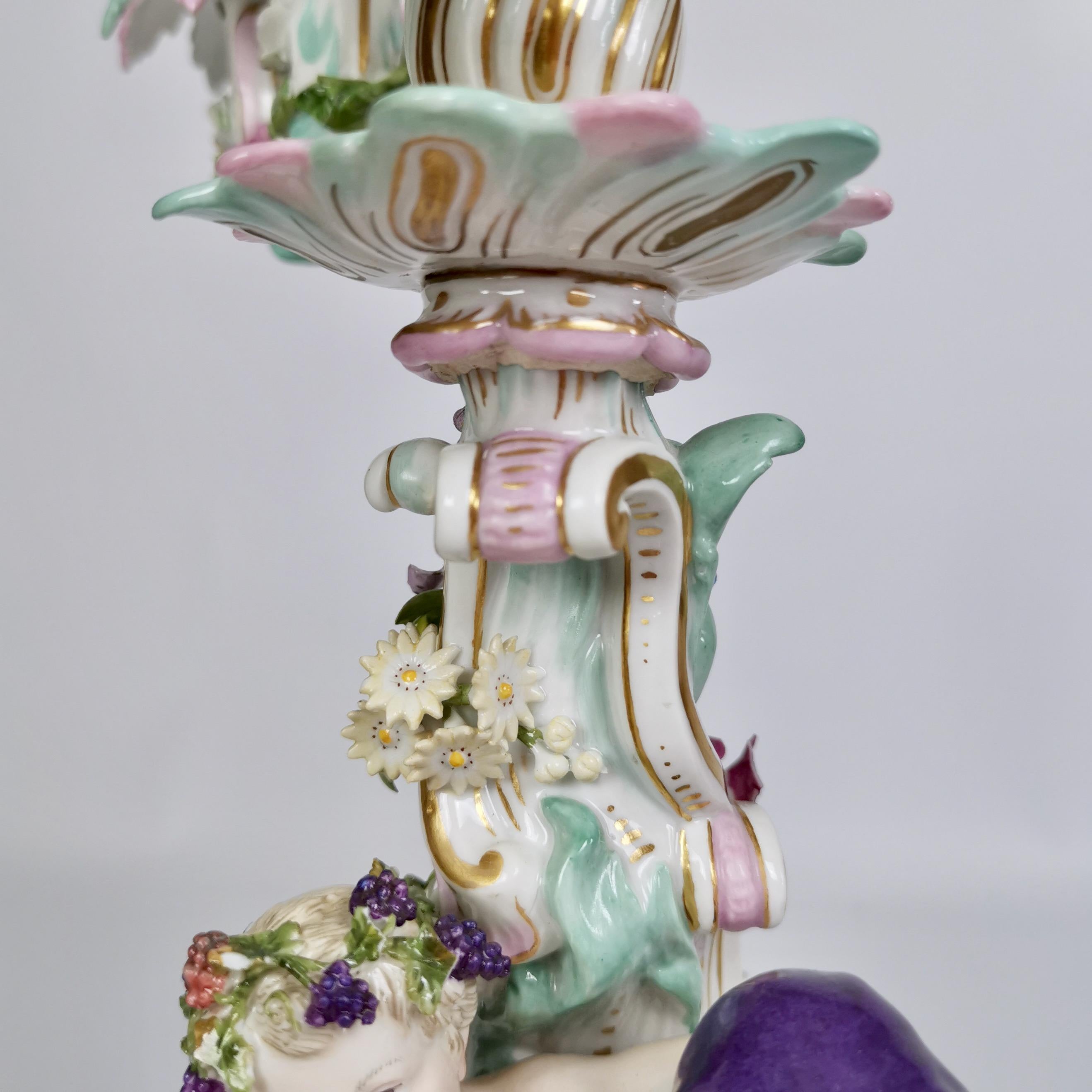 Meissen Pair of Porcelain Candelabra, Putti Four Seasons, Late 19th Century 9