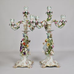Meissen Pair of Porcelain Candelabra, Putti Four Seasons, Late 19th Century