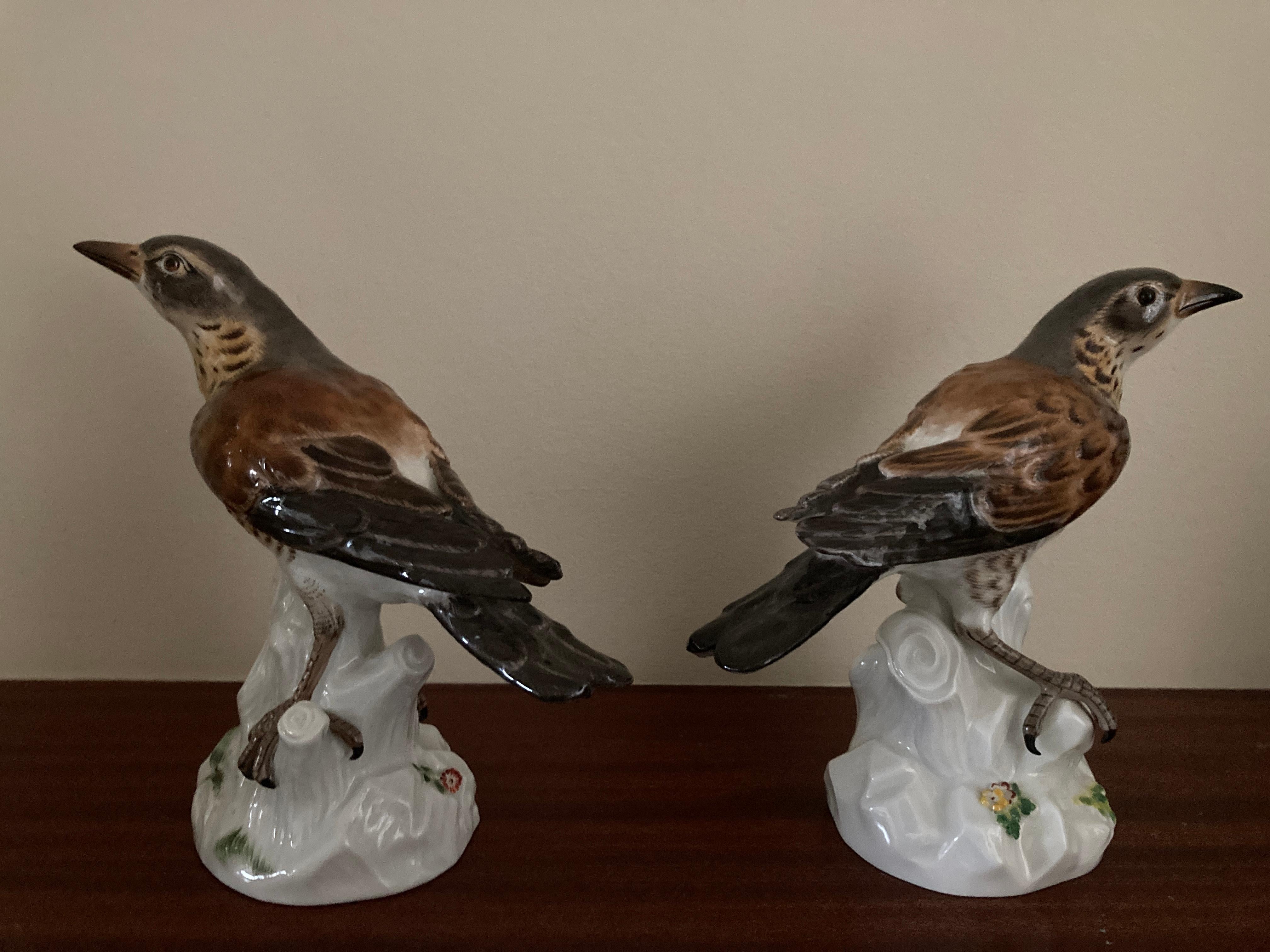 Hand-Painted Meissen 'Pair of Thrushes' , Models 1023 & 649 For Sale
