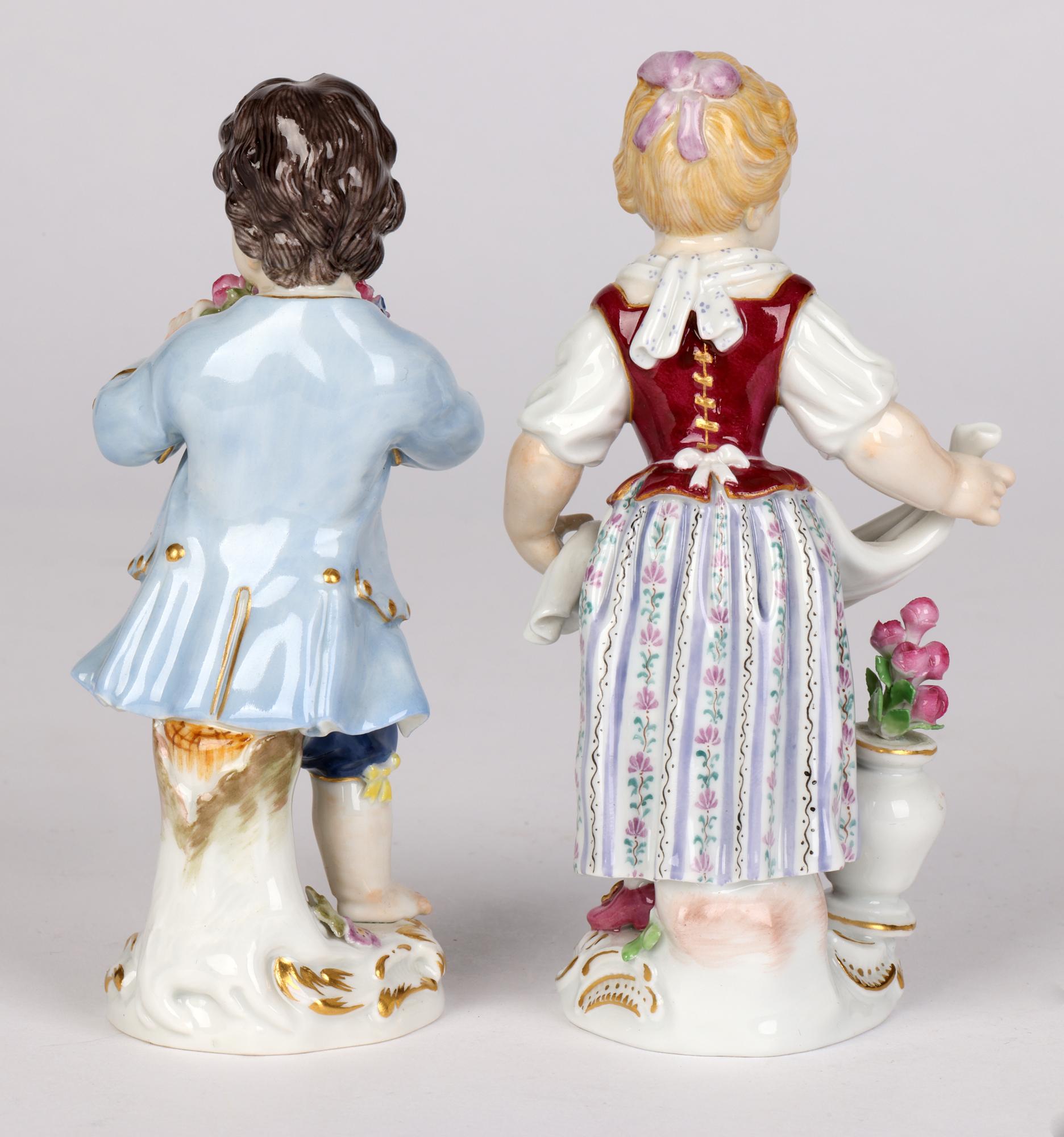 Meissen Pair Porcelain Figures of Children with Flowers 6