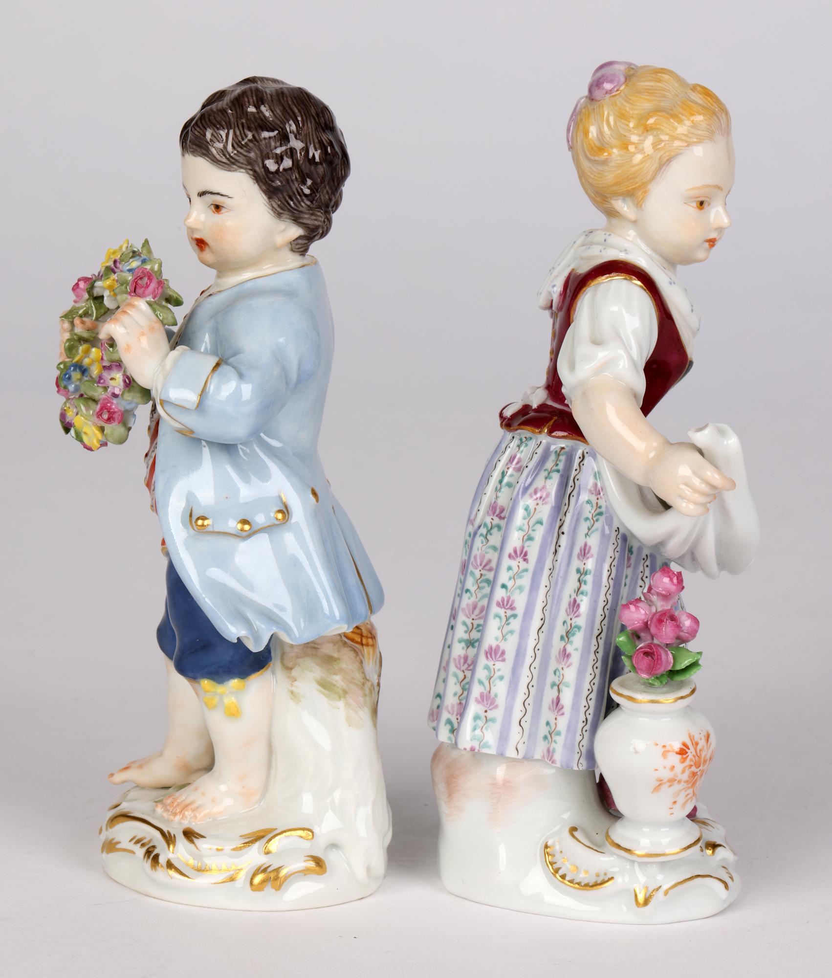 Meissen Pair Porcelain Figures of Children with Flowers 8