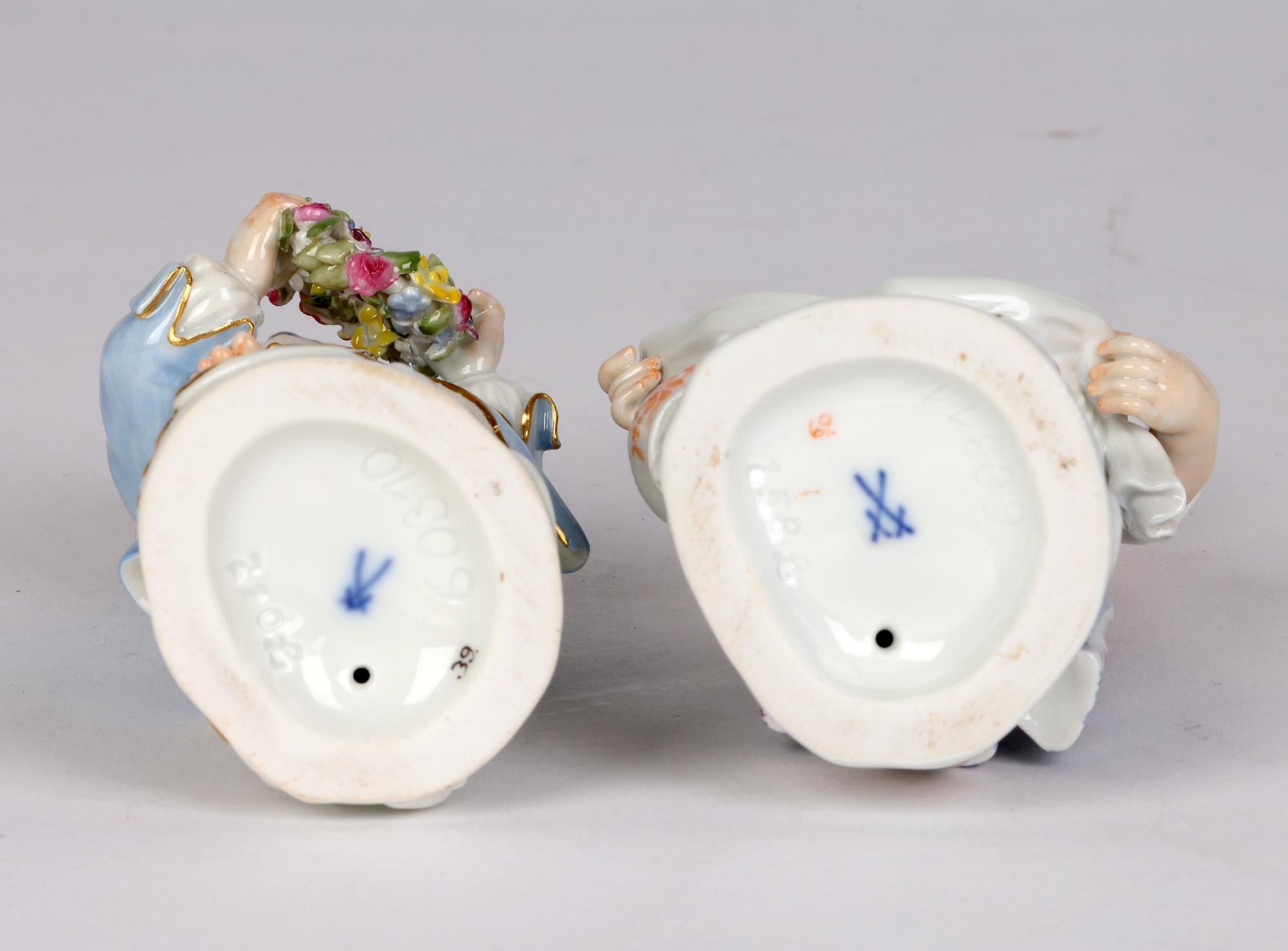 Meissen Pair Porcelain Figures of Children with Flowers 9