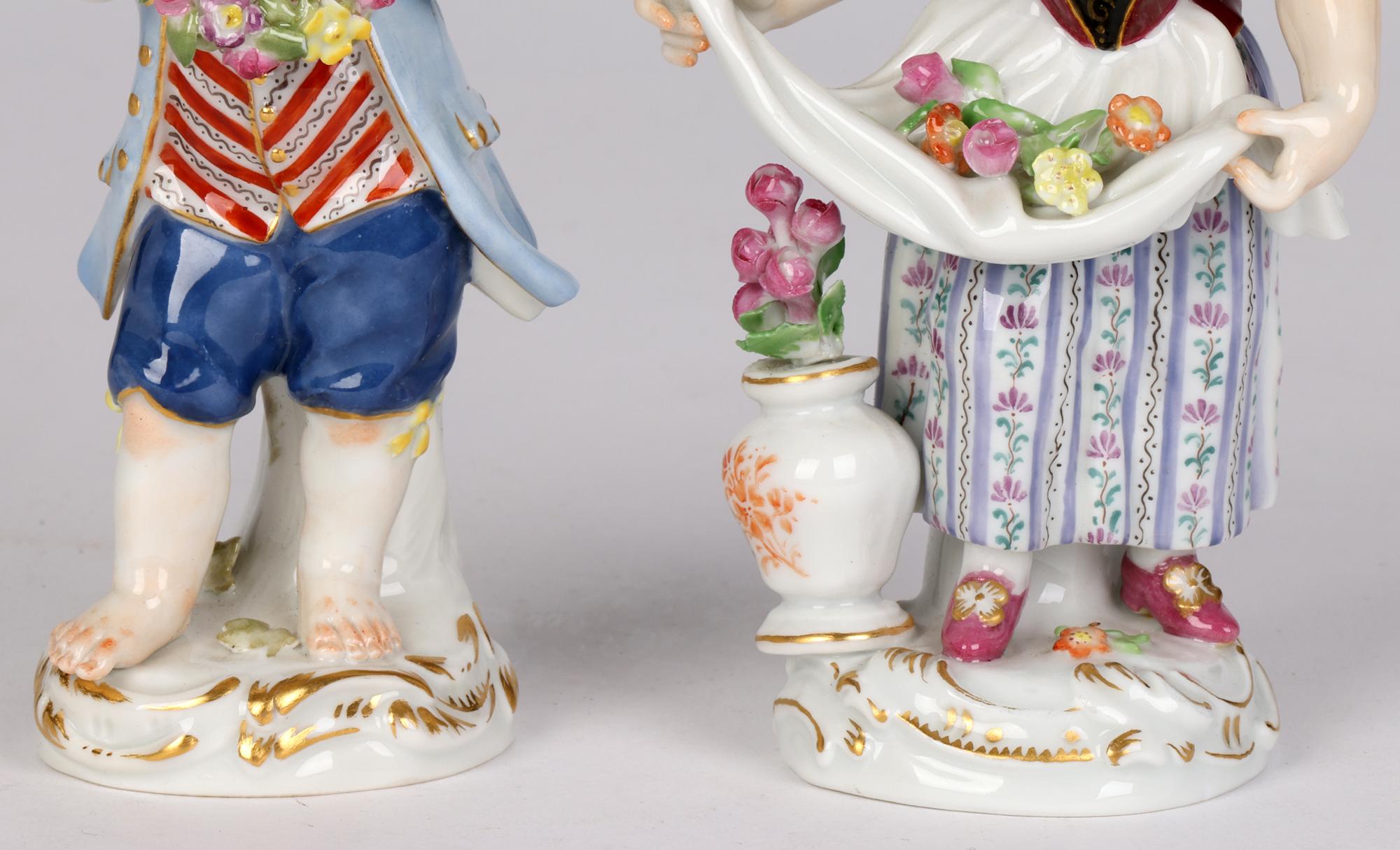 Late Victorian Meissen Pair Porcelain Figures of Children with Flowers