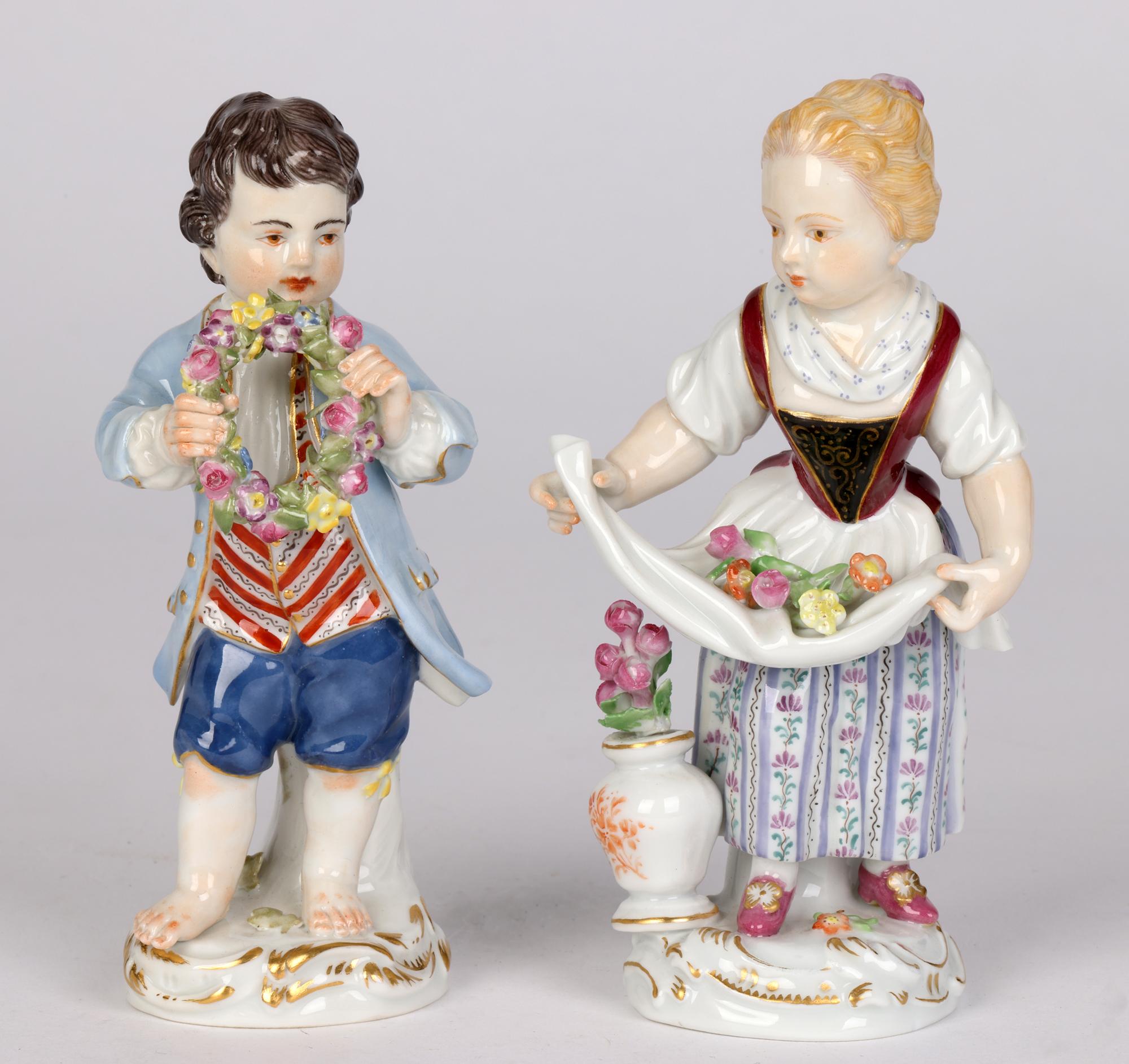 Meissen Pair Porcelain Figures of Children with Flowers 2