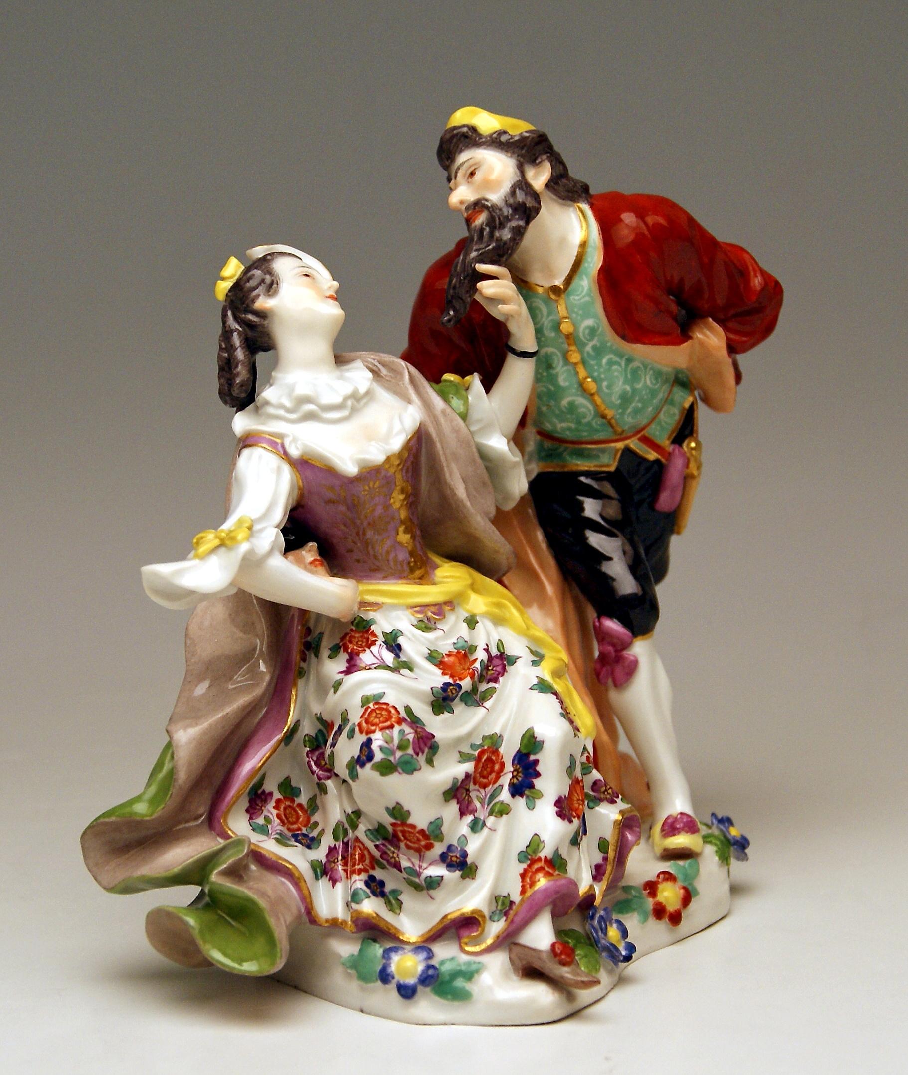 Rococo Meissen Pantalone and Columbine Commedia dell'Arte Model 279 Kaendler Made 1910