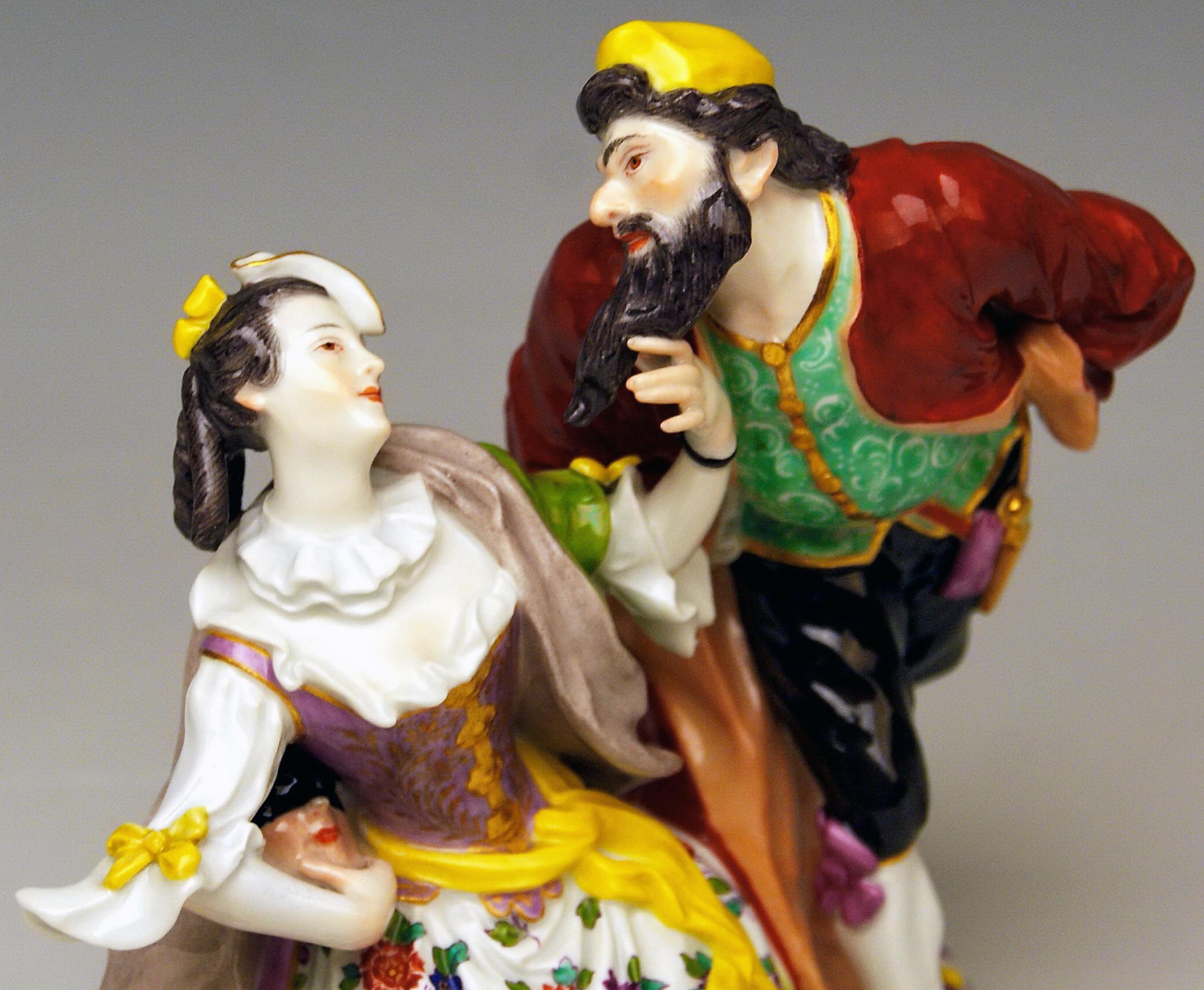 German Meissen Pantalone and Columbine Commedia dell'Arte Model 279 Kaendler Made 1910