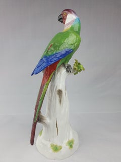 Meissen Parrot Green and Blue Plumage