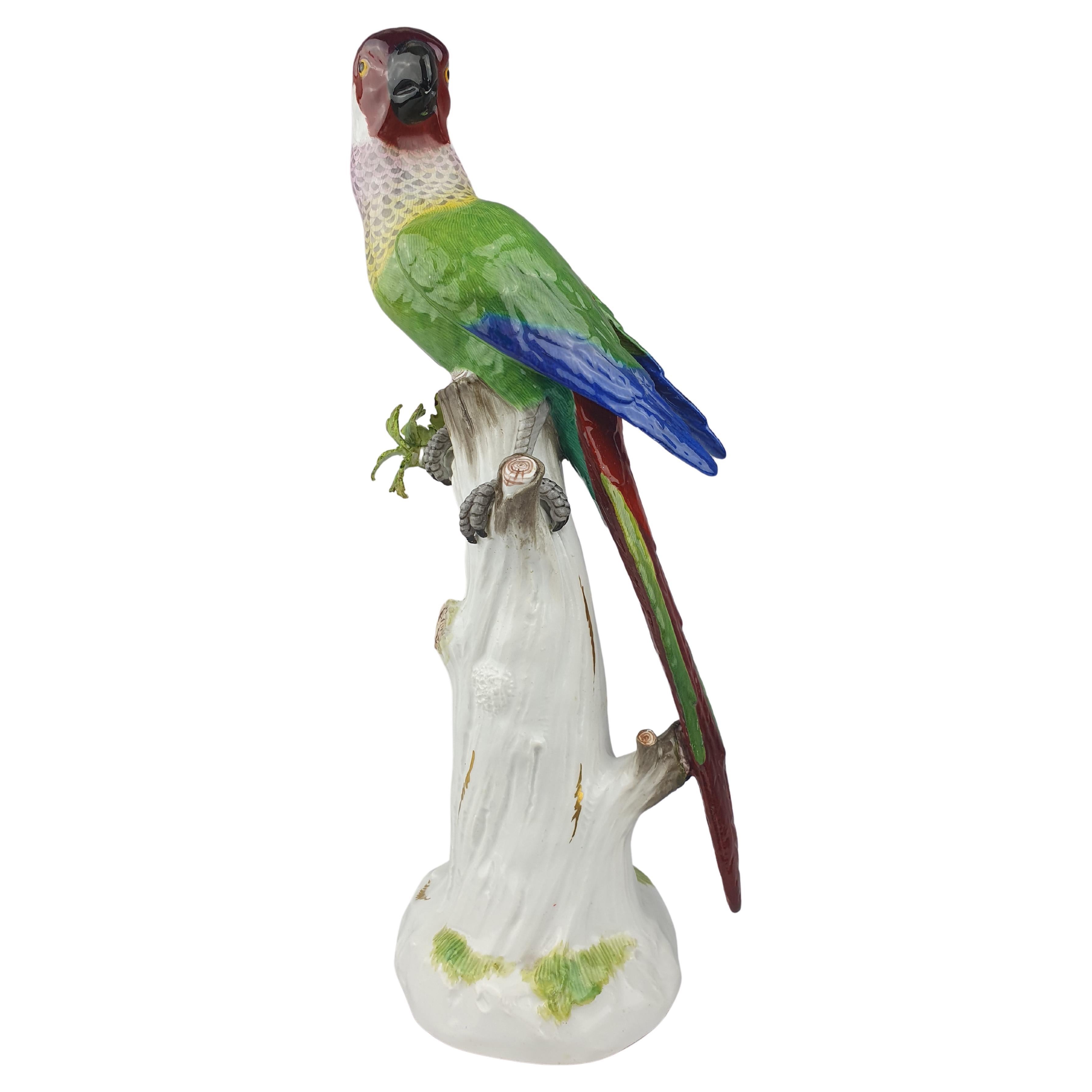 Meissen Parrot Green and Blue Plumage For Sale