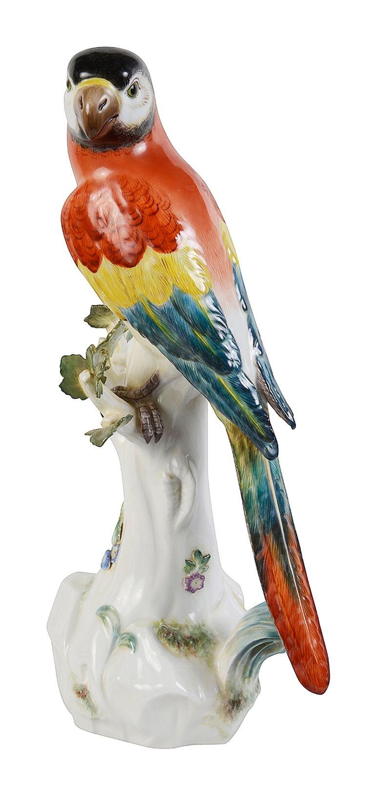 Hand-Painted Meissen Parrot, late 19th century. For Sale