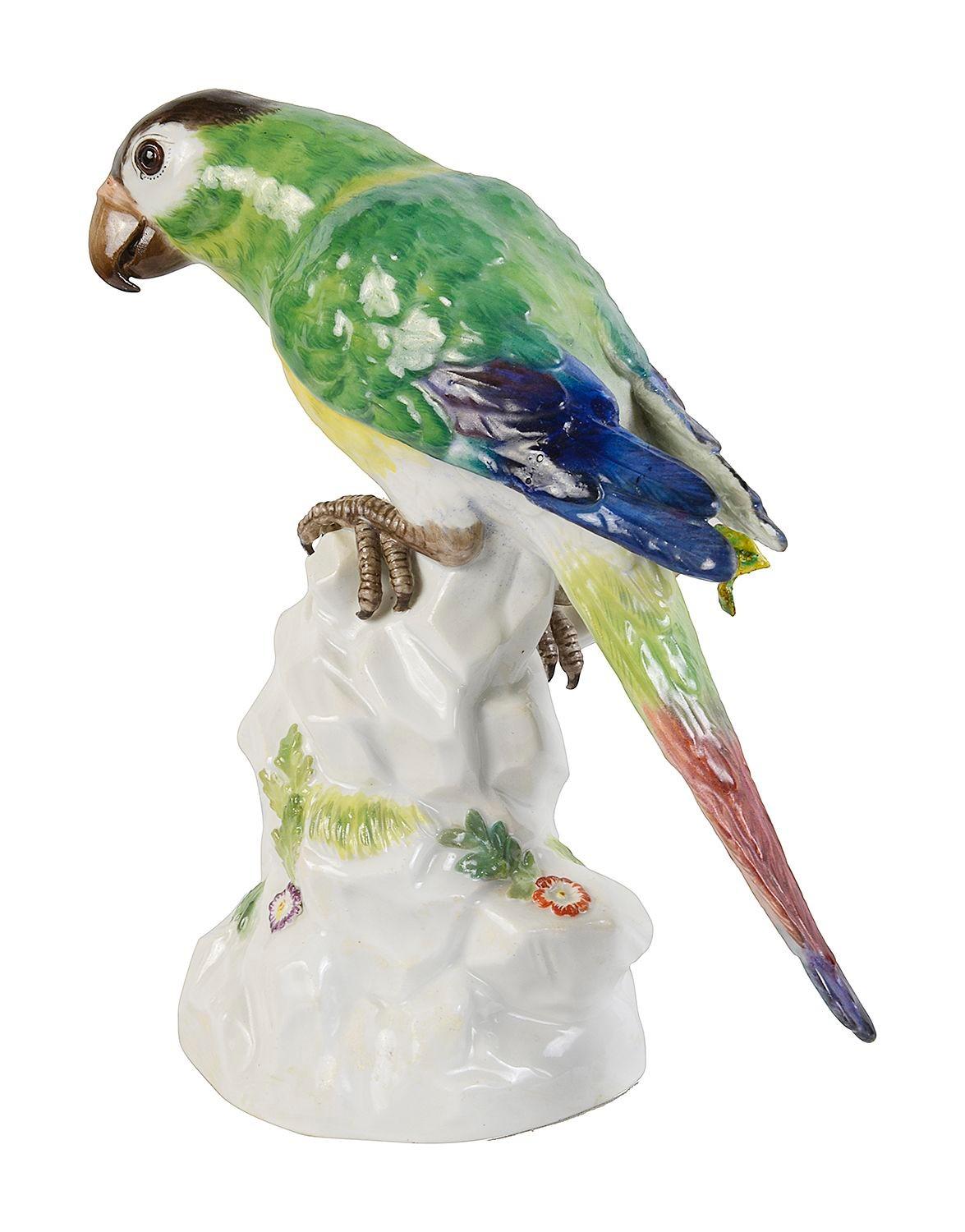 Hand-Painted Meissen Parrot, late 19th Century For Sale