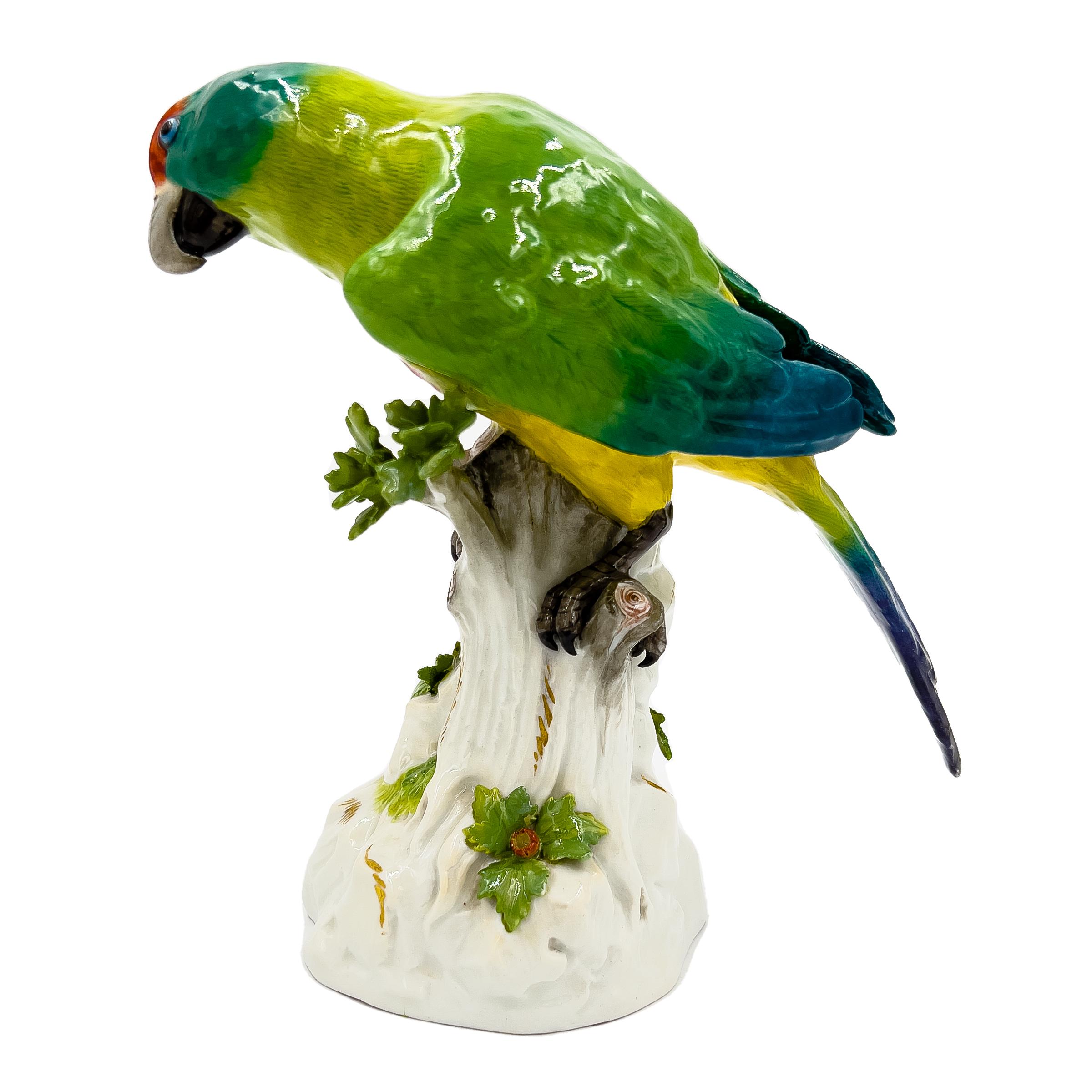 Porcelain Meissen Parrot on a Tree Sculpture, Germany, 19th Century  For Sale