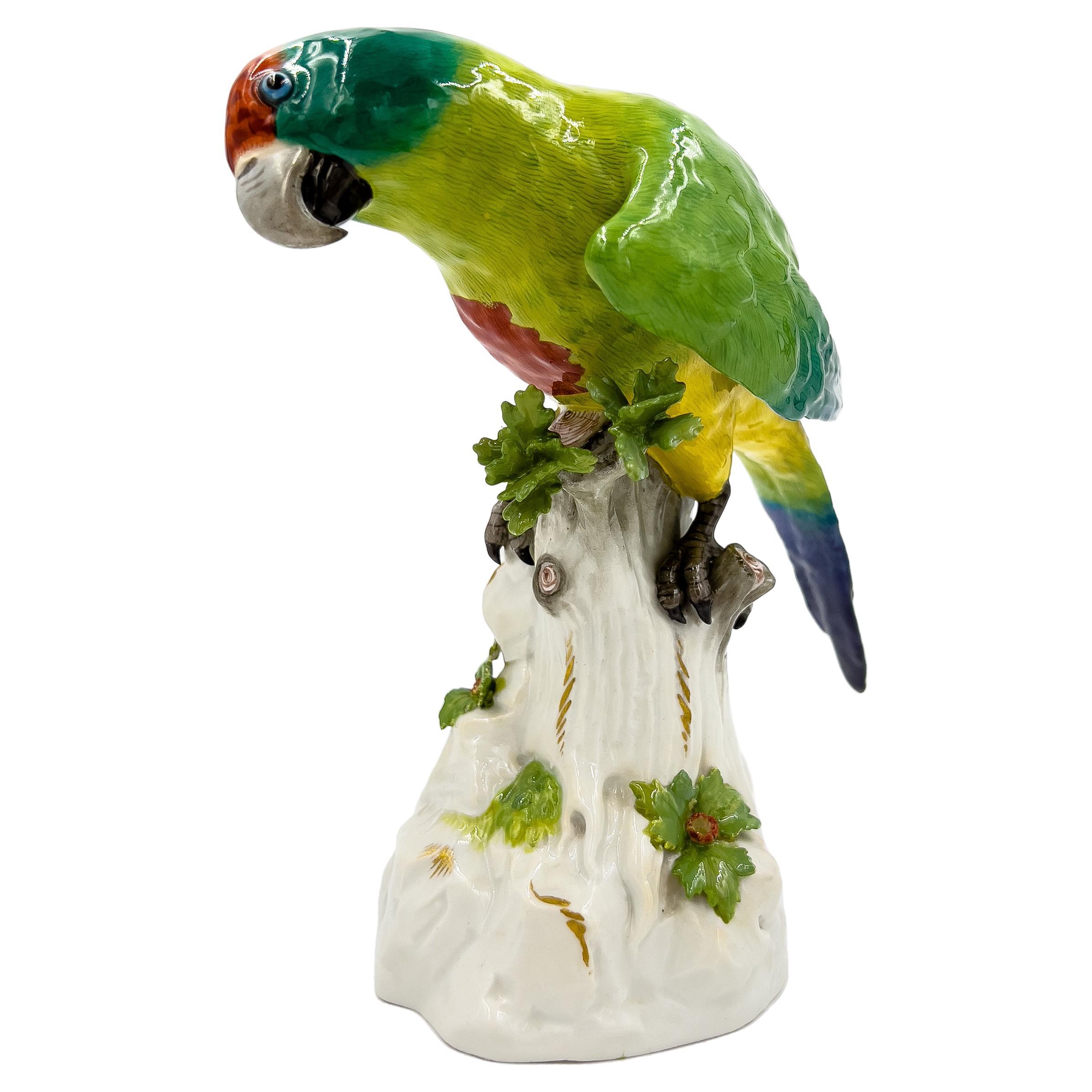 Meissen Parrot on a Tree Sculpture, Germany, 19th Century 