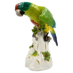 Antique Meissen Parrot on a Tree Sculpture, Germany, 19th Century 