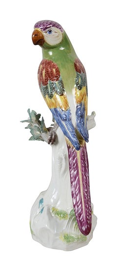 Meissen Parrot perched on a tree trunk, 19th Century
