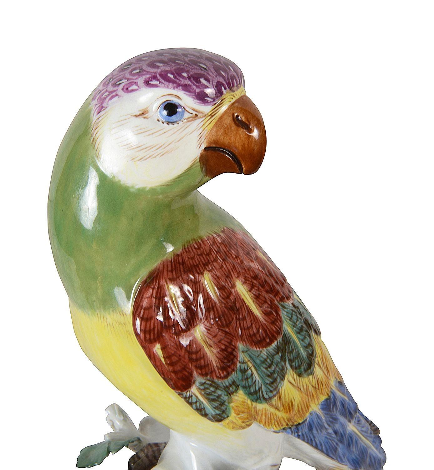 Meissen Parrot perched on a tree trunk, 19th Century In Good Condition For Sale In Brighton, Sussex